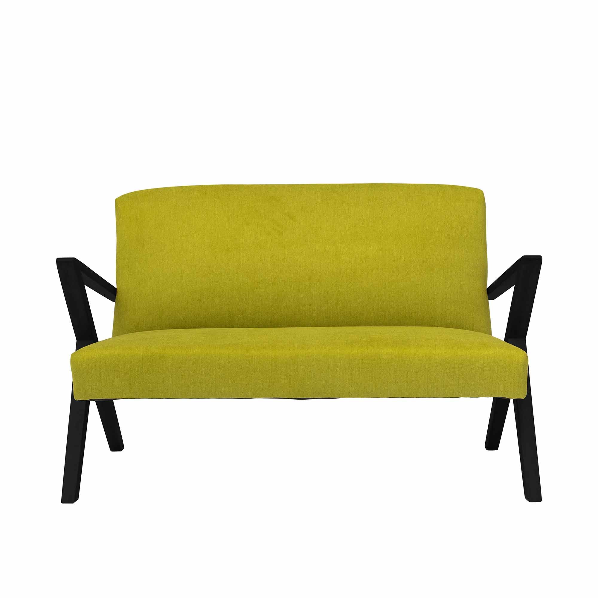 2-Seater Sofa, Beech Wood Frame, Black Lacquered green fabric, front view