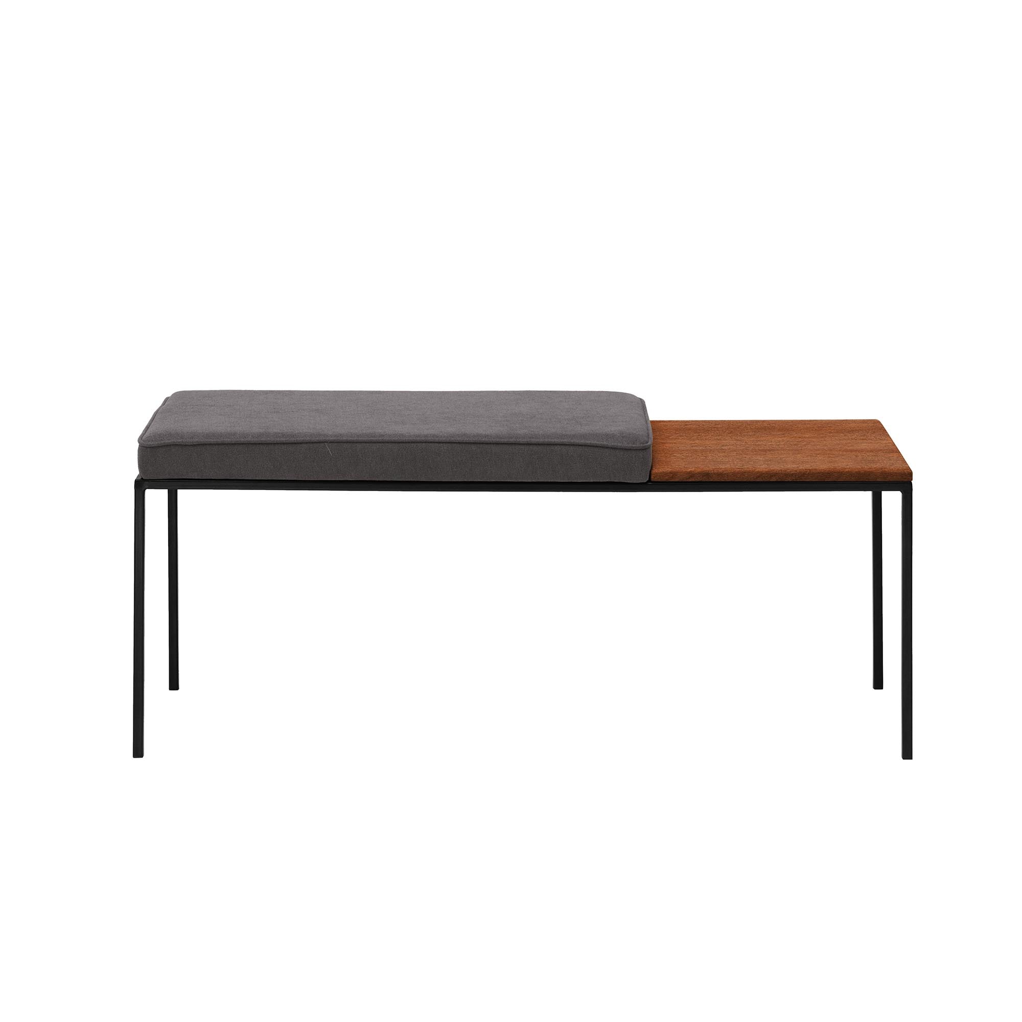 Beech Wood Seat, Walnut Colour grey fabric, black frame, front view