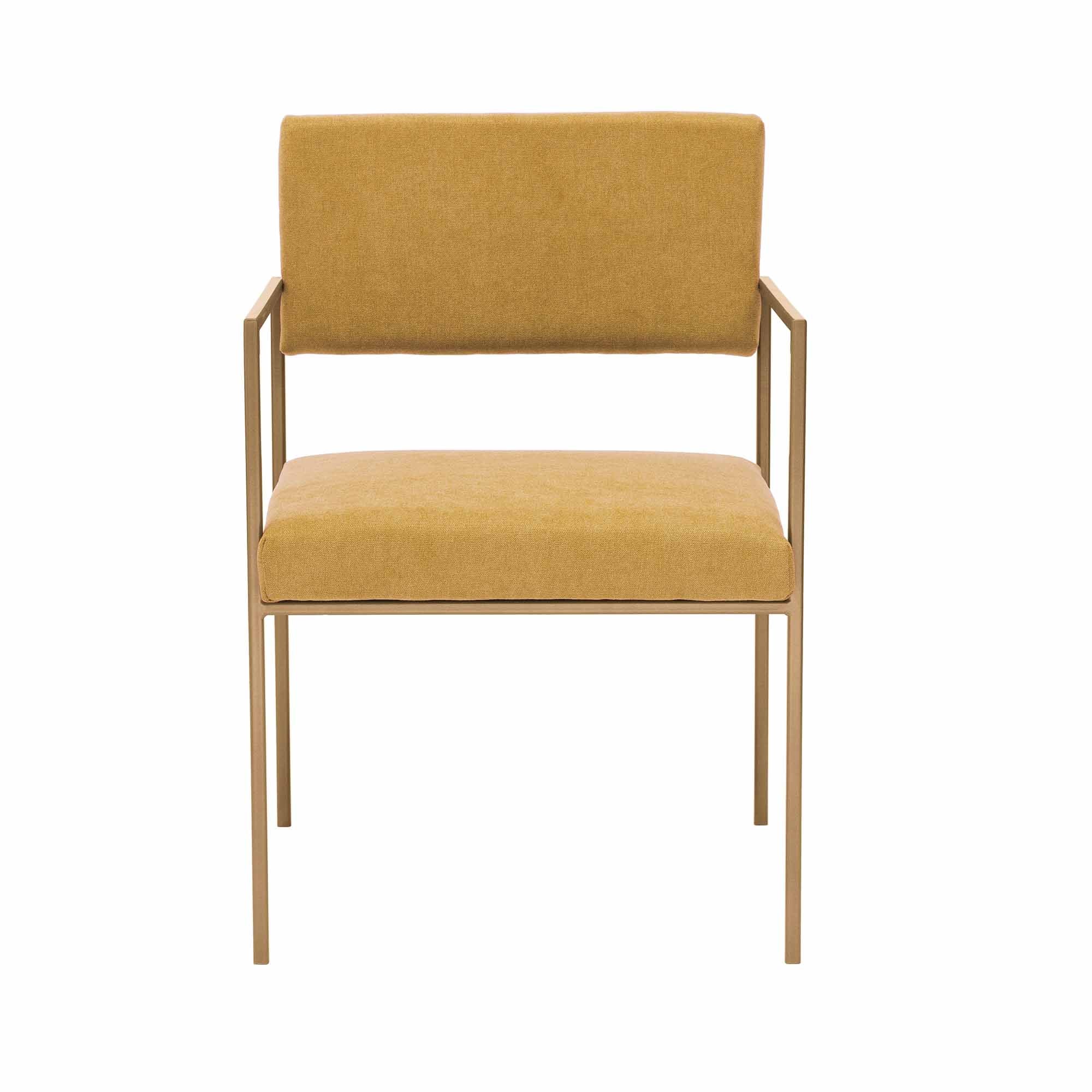 CUBE Armchair, Powder-Coated Steel Frame front view yellow fabric, yellow frame