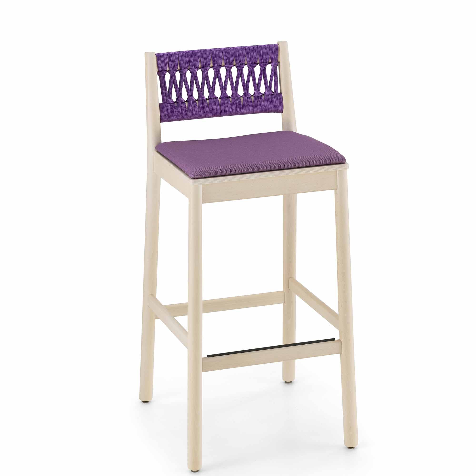 JULIE IN Stool purple with padded seat, natural frame