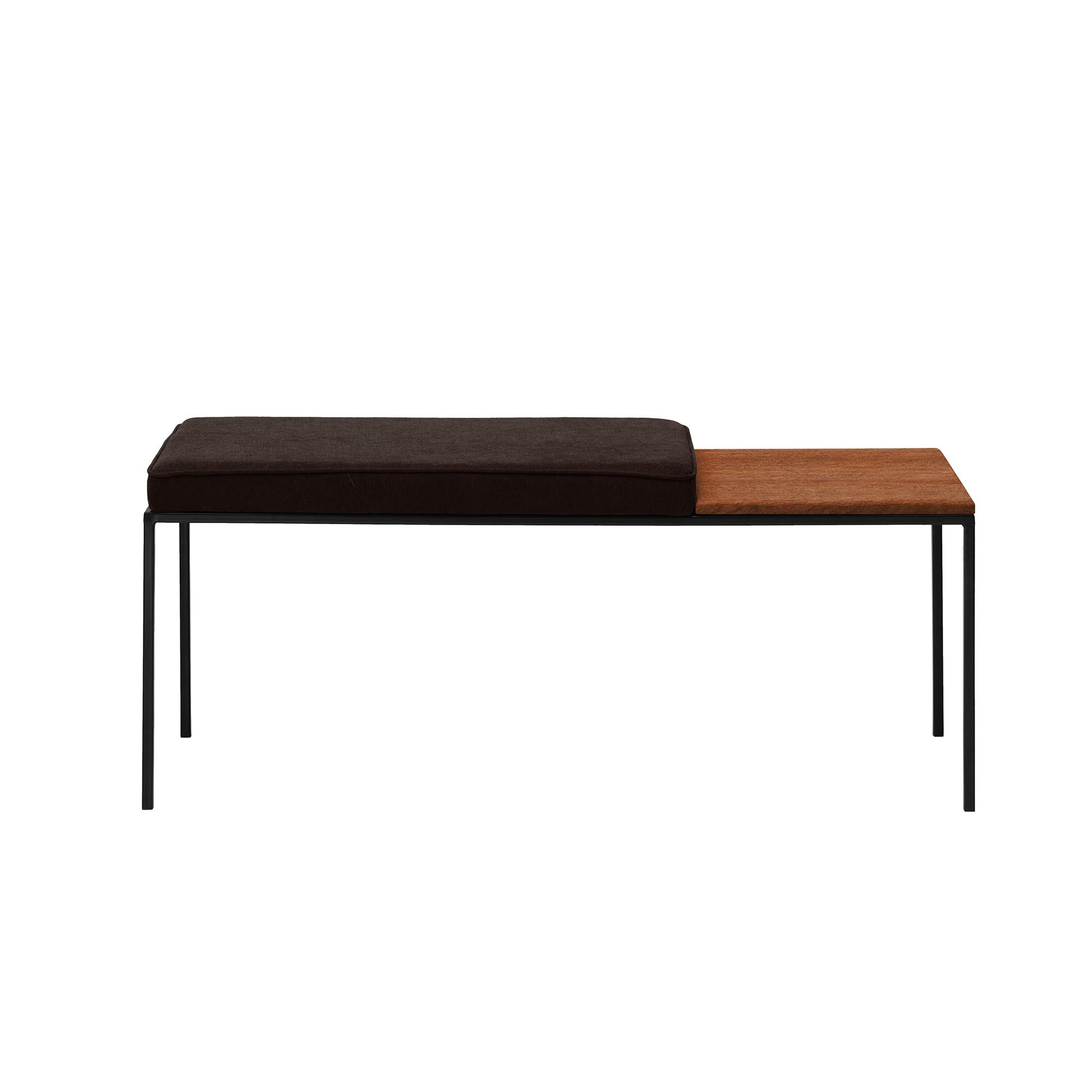 Beech Wood Seat, Walnut Colour brown fabric, black frame, front view