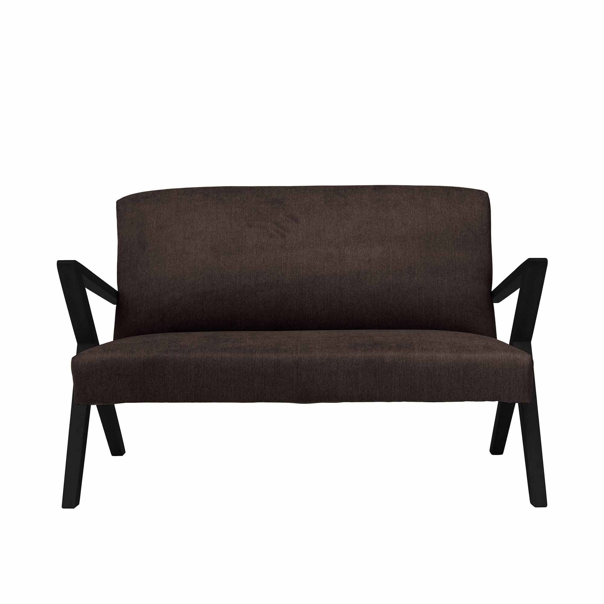 2-Seater Sofa, Beech Wood Frame, Black Lacquered brown fabric, front view
