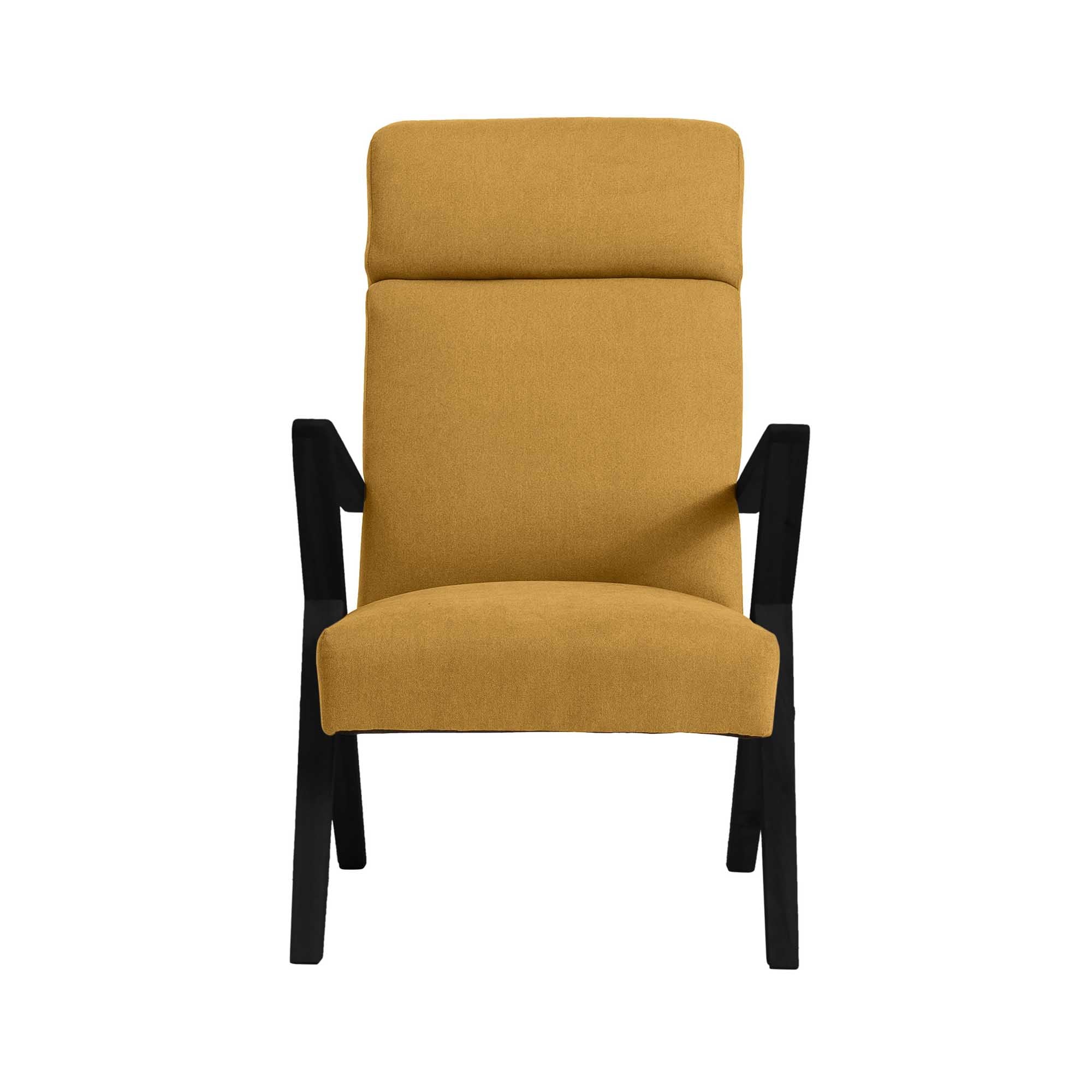 Lounge Chair, Beech Wood Frame, Black Lacquered yellow fabric, front view