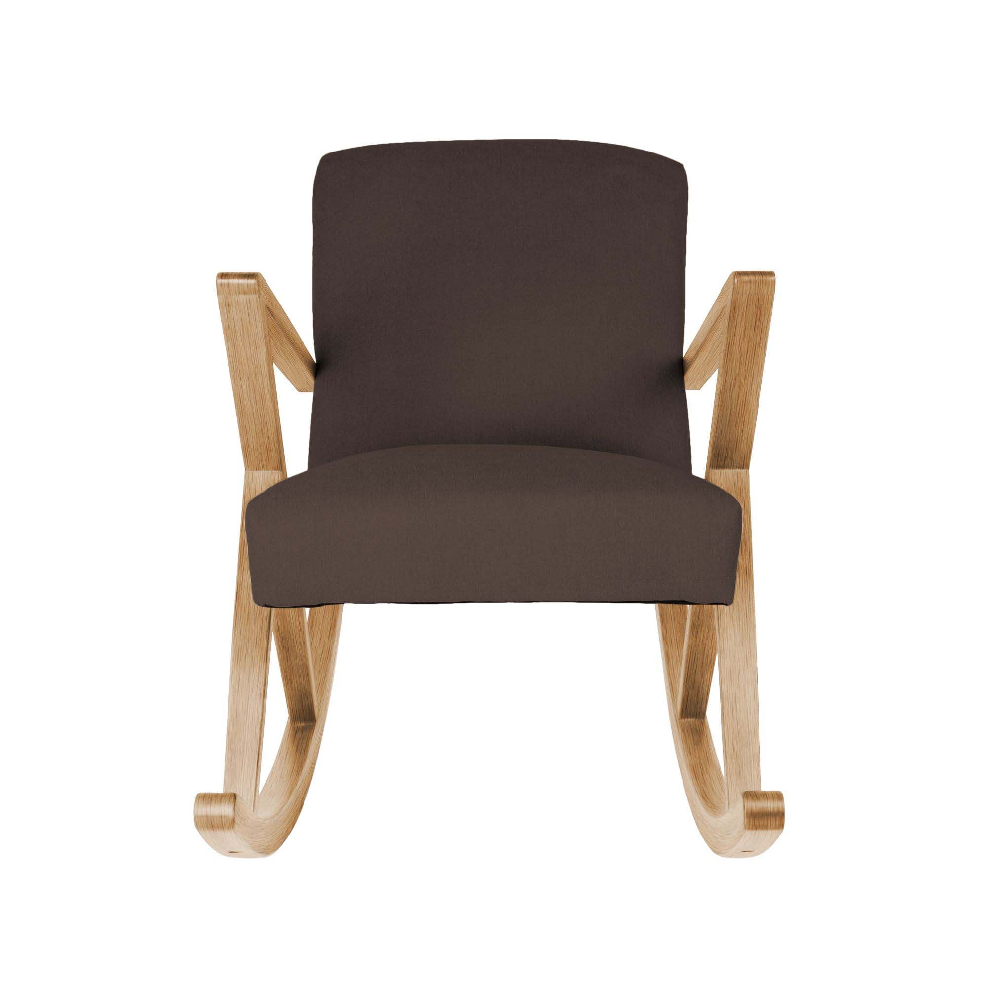 Rocking Chair, Oak Wood Frame, Natural Colour brown fabric, front view