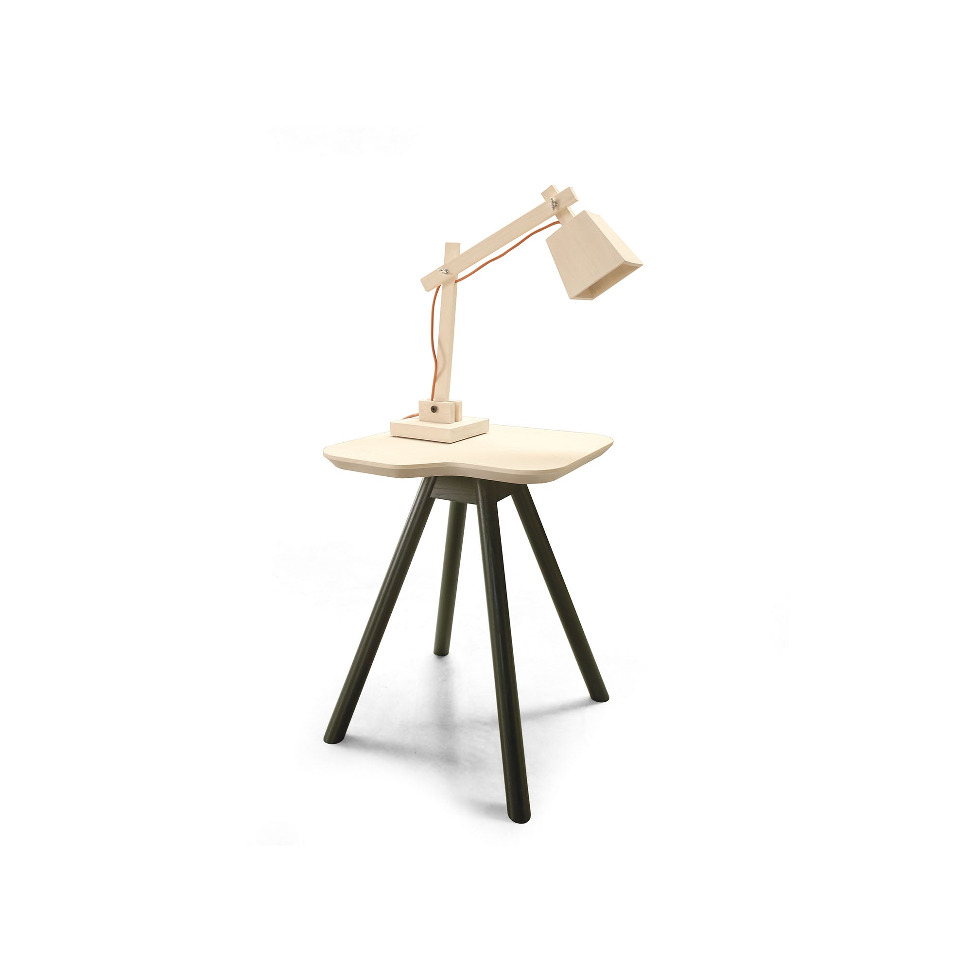 AKY SMALL Table natural top with lamp, black frame