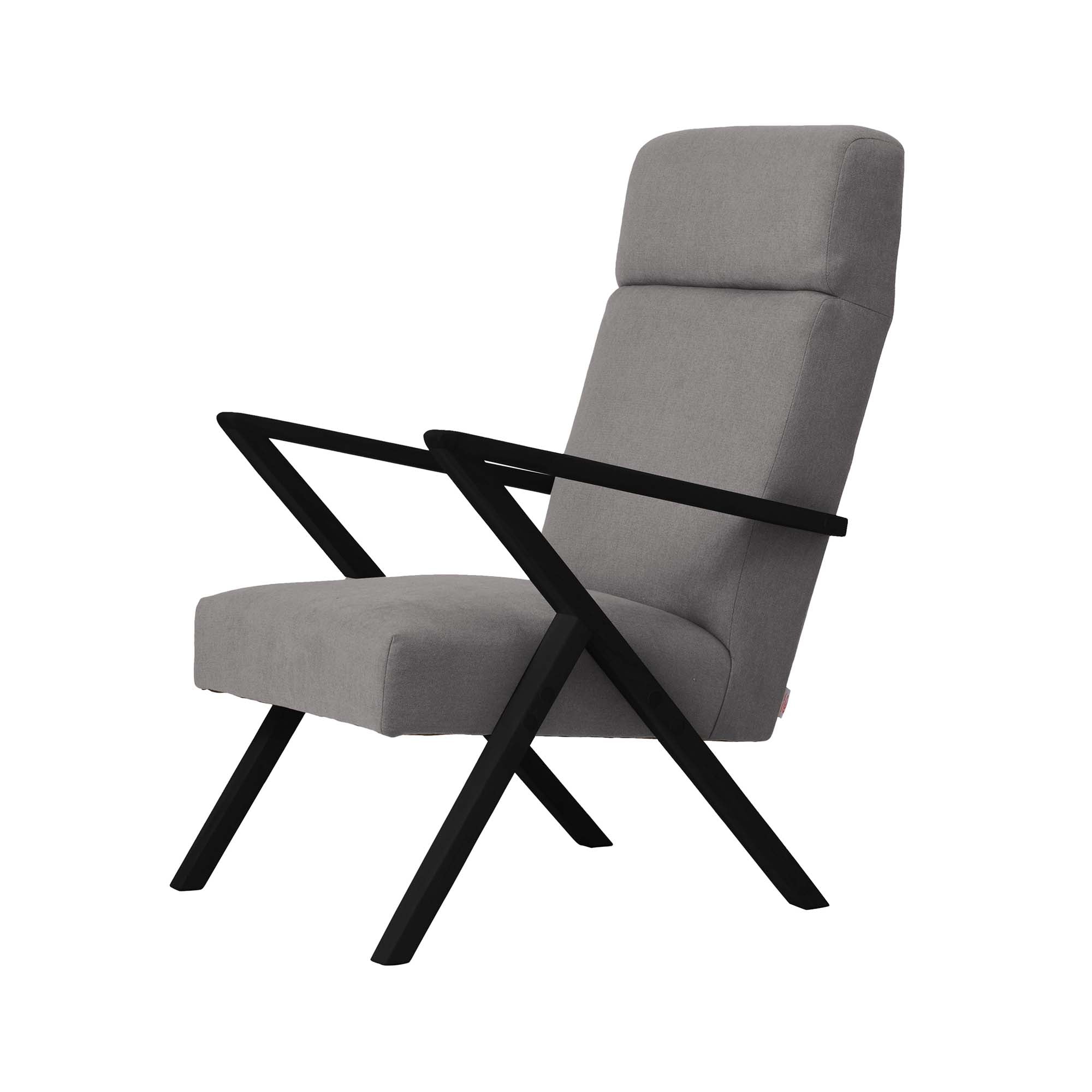 Lounge Chair, Beech Wood Frame, Black Lacquered grey fabric, left side