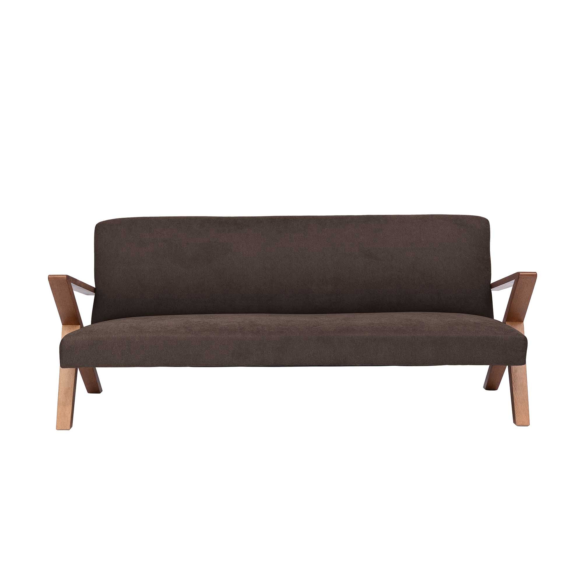  4-seater Sofa Beech Wood Frame, Walnut Colour brown fabric, front view