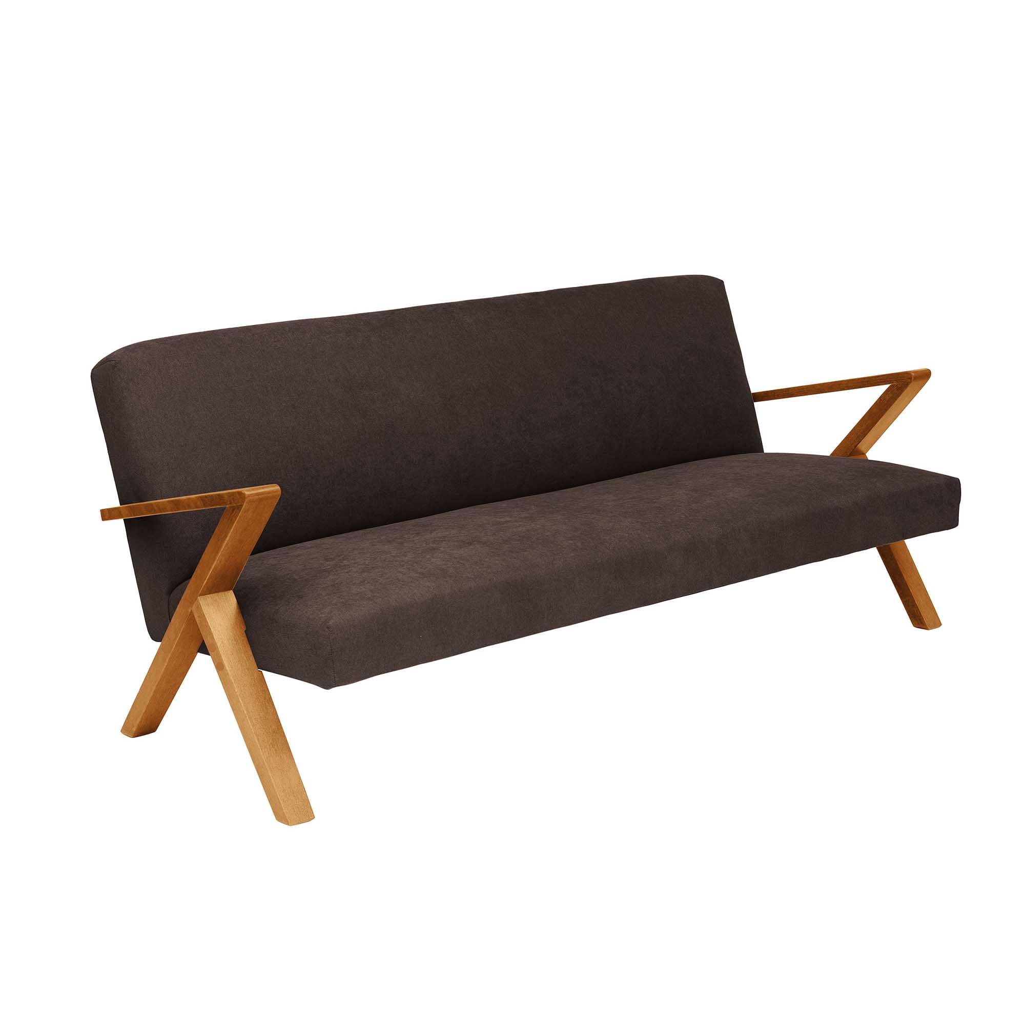 4-seater Sofa Beech Wood Frame, Oak Colour brown fabeic, half-side view