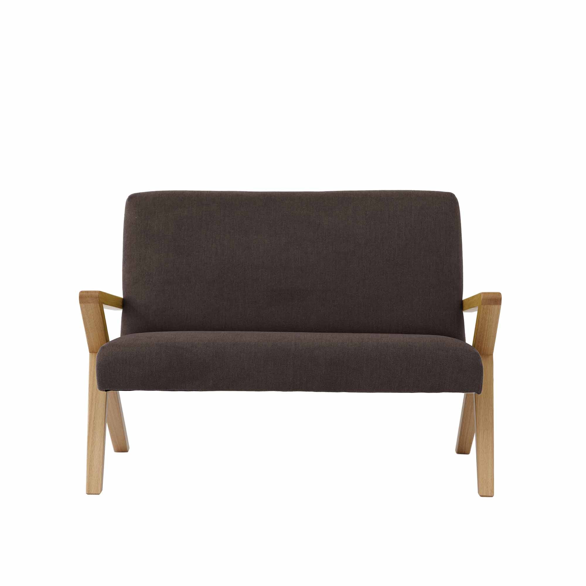 KIDS RETROSTAR 2-Seater Sofa, Oak Wood Frame, Natural brown fabric, front view
