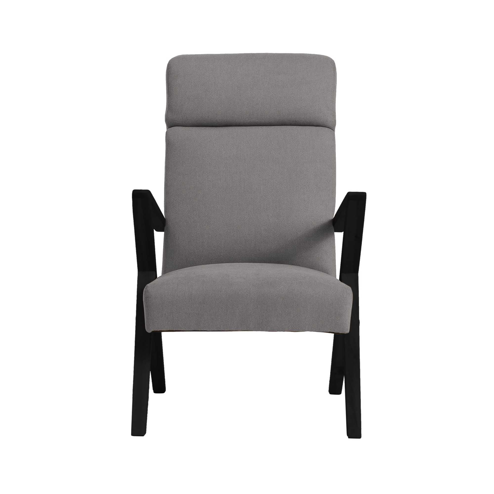 Lounge Chair, Beech Wood Frame, Black Lacquered grey fabric, front view