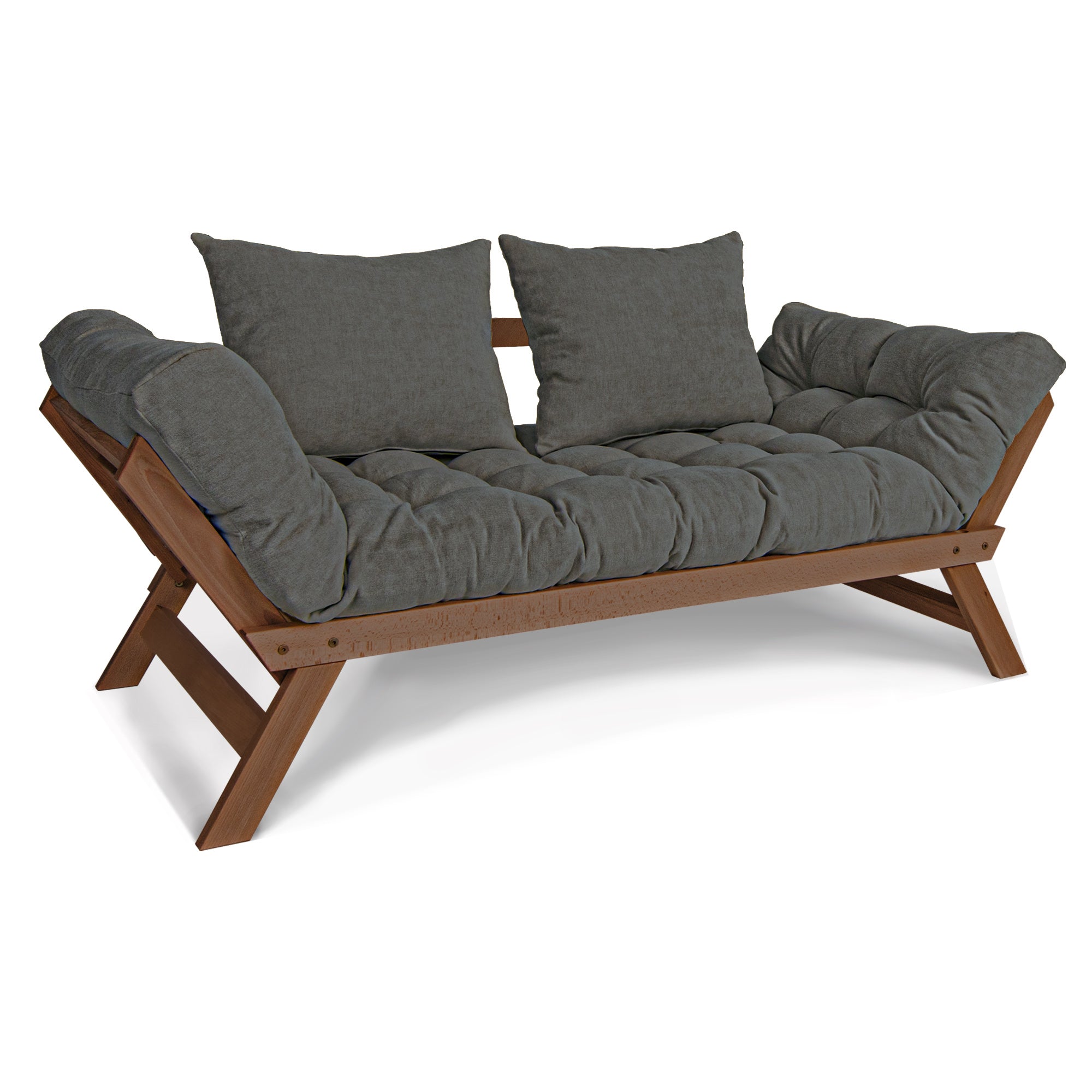 ALLEGRO Folding Sofa Bed, Beech Wood Frame, Walnut Colour upholstery-gray