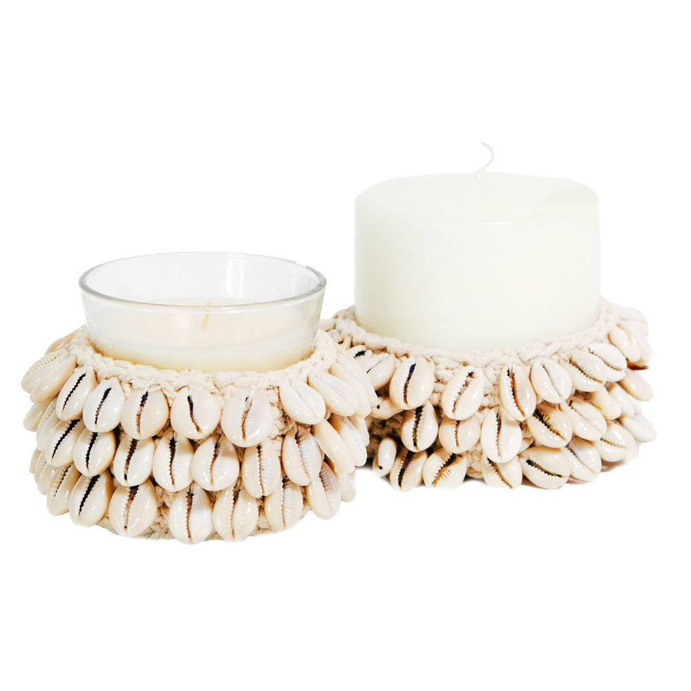 THE COWRIE MACRAME Candle Holder Natural-Small set