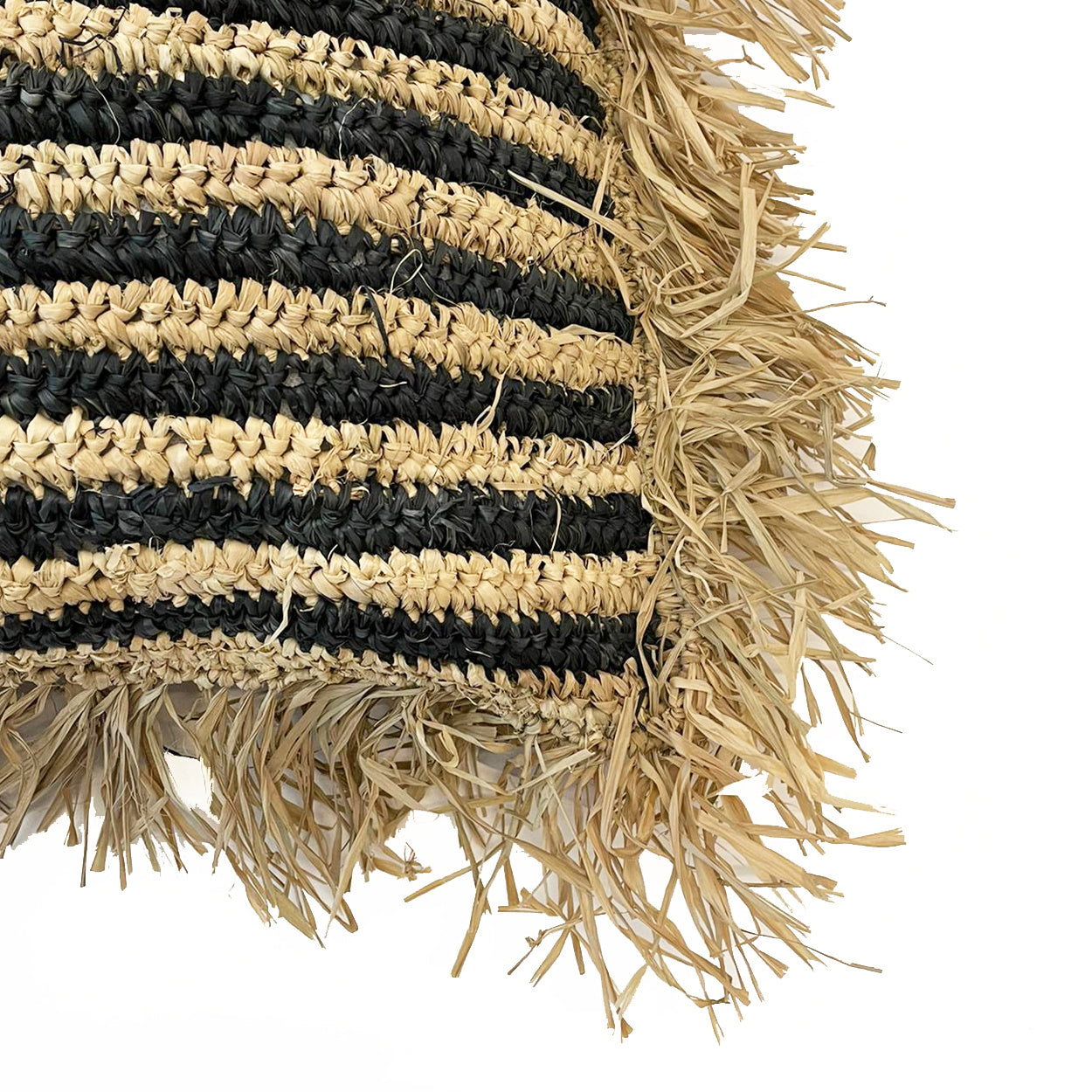 THE RAFFIA STRIPED COTTON Cushion Cover Natural-Black crop side view