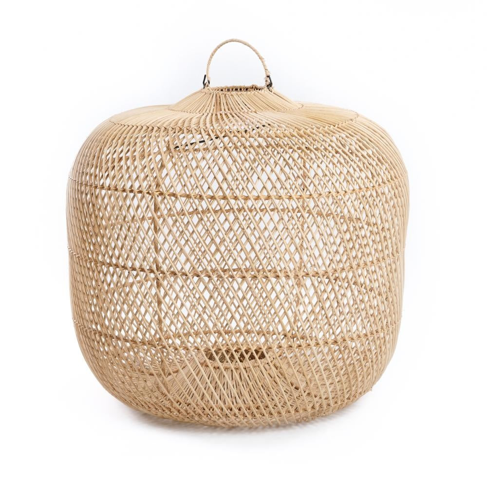 THE BATU BOLONG Pendant Lamp medium size, front view, antraul rattan