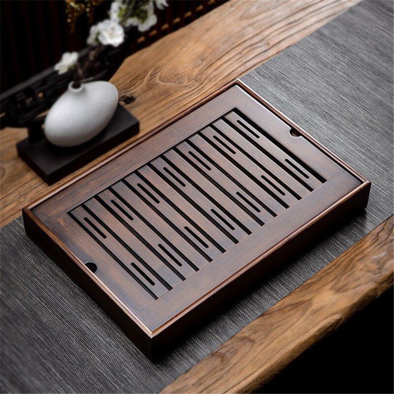 Natural Bamboo Wood Rectangle Tea Set stripe pattern medium