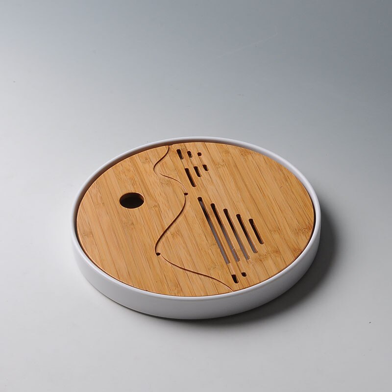 Chinese Kung Fu Bamboo Tea Tray Set smal white round shape