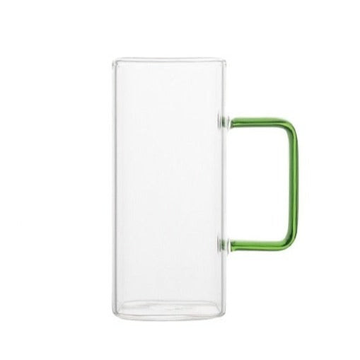 Square Glass Mug With Colourful Handle green handle