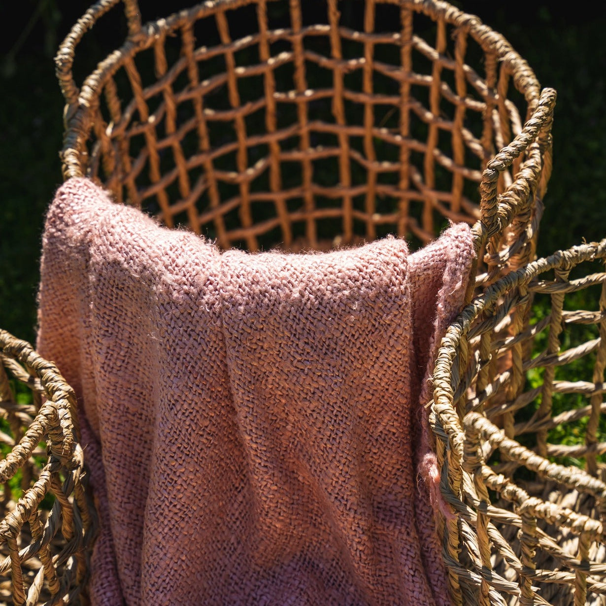 THE S'IL VOUS Plaid Salmon Pink outdoor view on basket