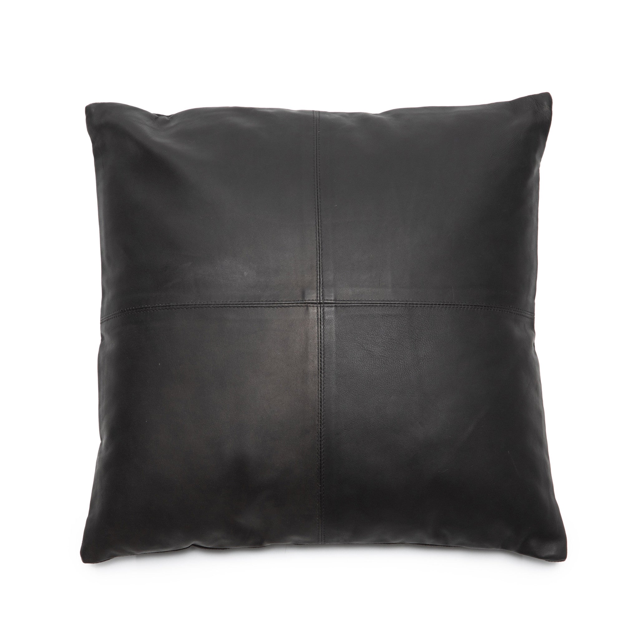 THE FOUR PANEL Leather Cushion Cover Black front view 40x40 cm