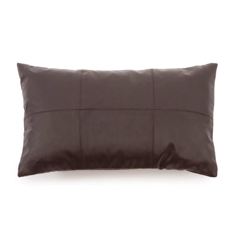 THE SIX PANEL Leather Cushion Cover Chocolate 30x50 front view
