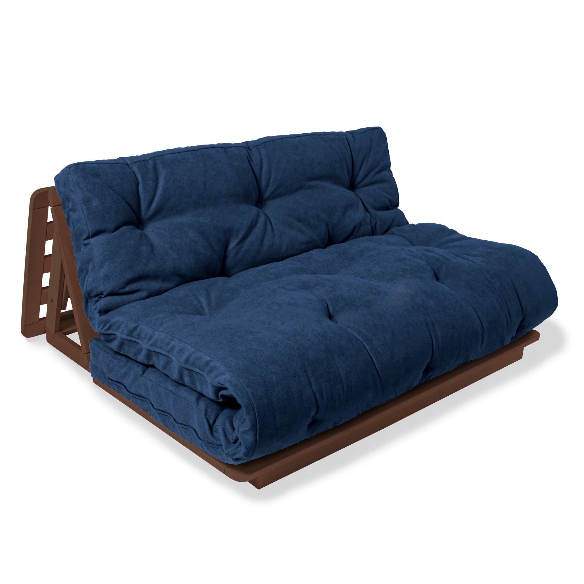 LAYTI-140 Futon Chair-walnut frame-blue fabric