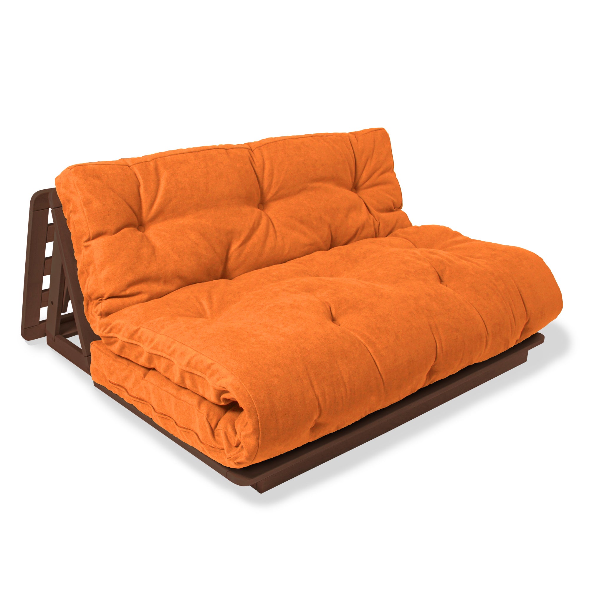 LAYTI-140 Futon Chair-walnut frame-orange fabric