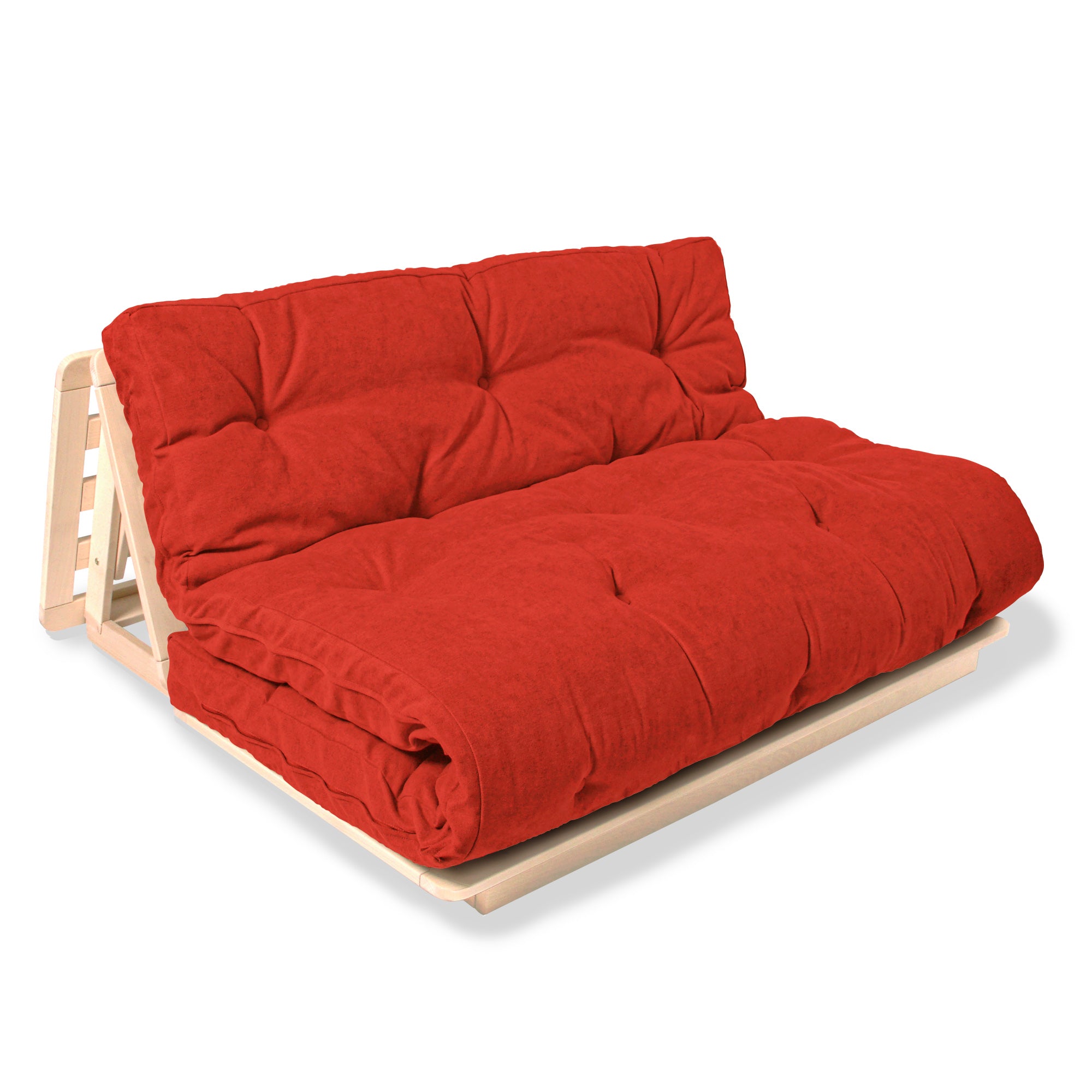 LAYTI-140 Futon Chair, Beech Wood, Natural Colour-red fabric