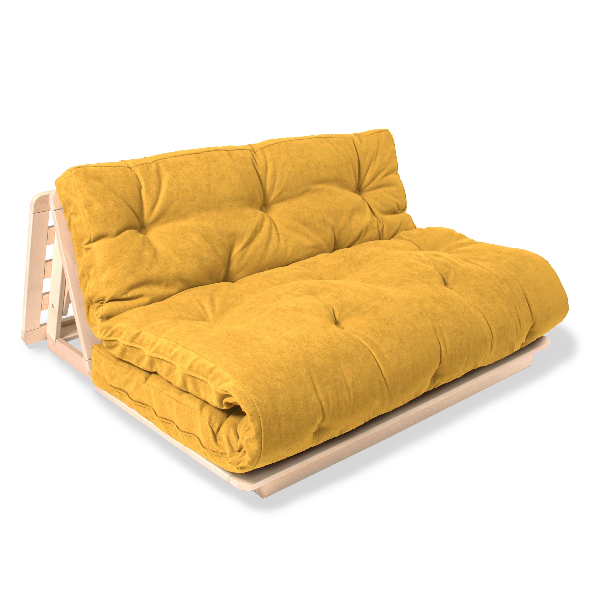 LAYTI-140 Futon Chair, Beech Wood, Natural Colour-yellow fabric