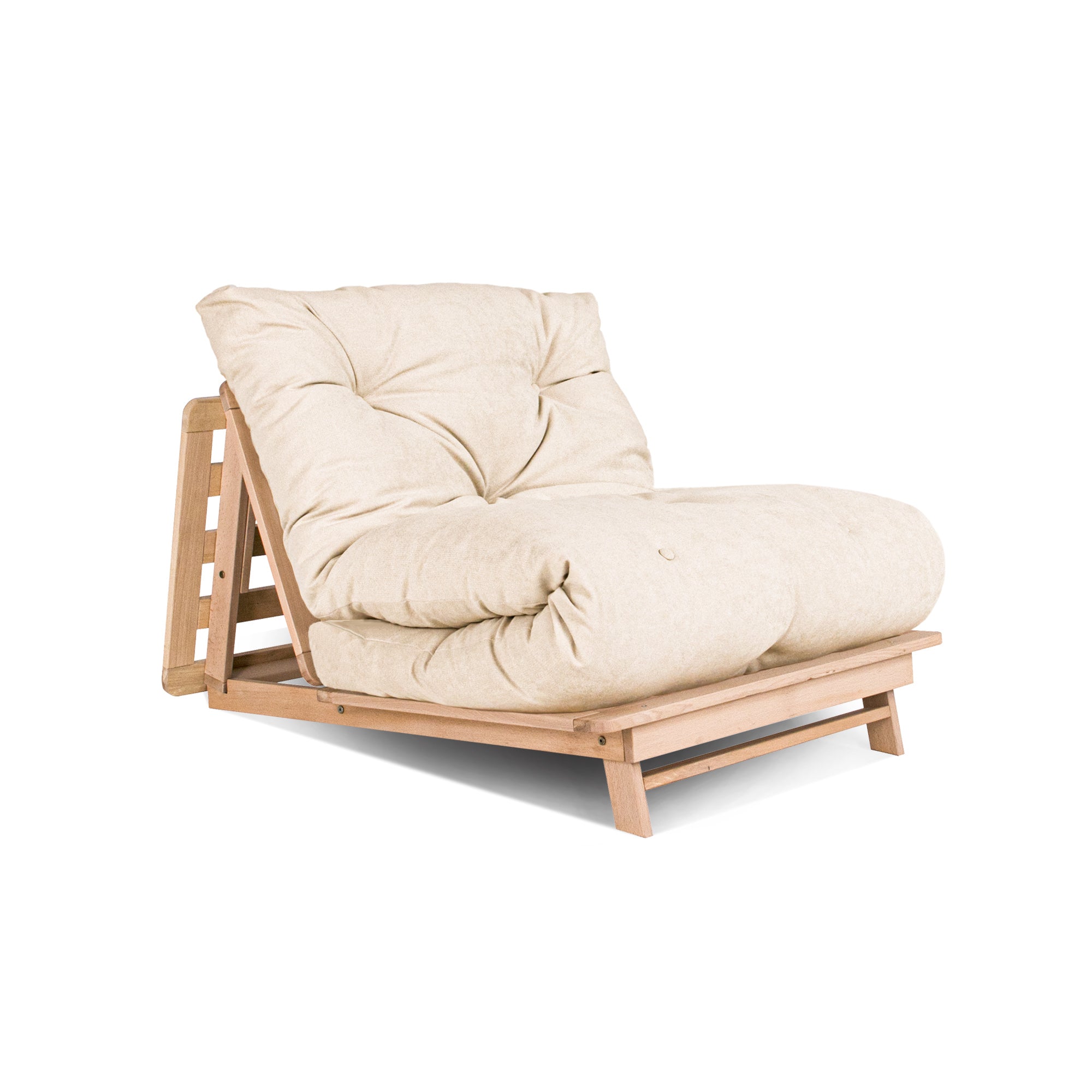 LAYTI-90 Futon Chair, Beech Wood Frame, Natural Colour-creamy fabric