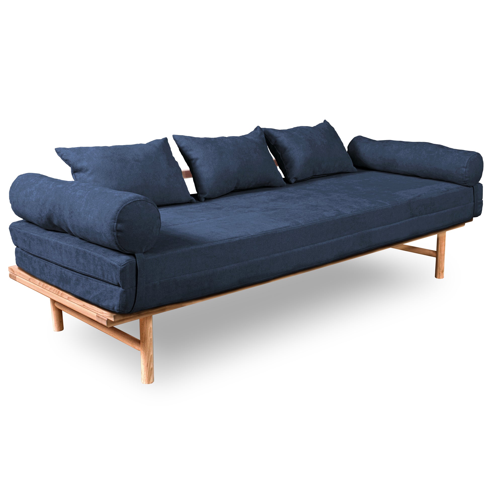 Le MAR Folding Daybed, Beech Wood Frame, Natural Colour-upholstery blue