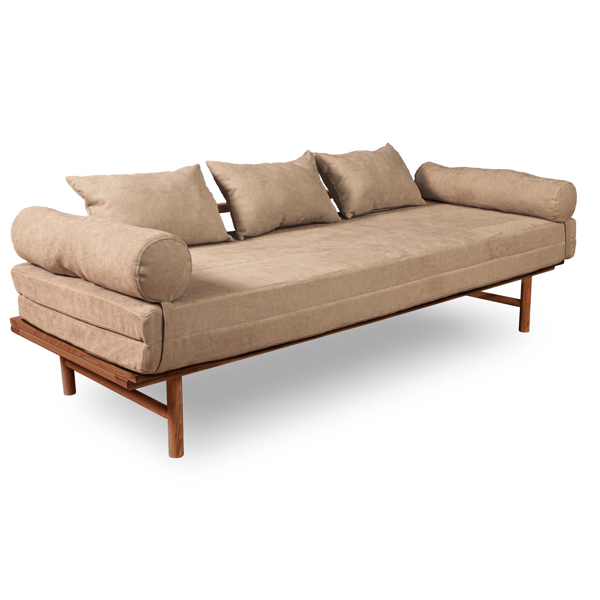 Le MAR Folding Daybed, Beech Wood Frame, Caramel Colour-beige upholstery