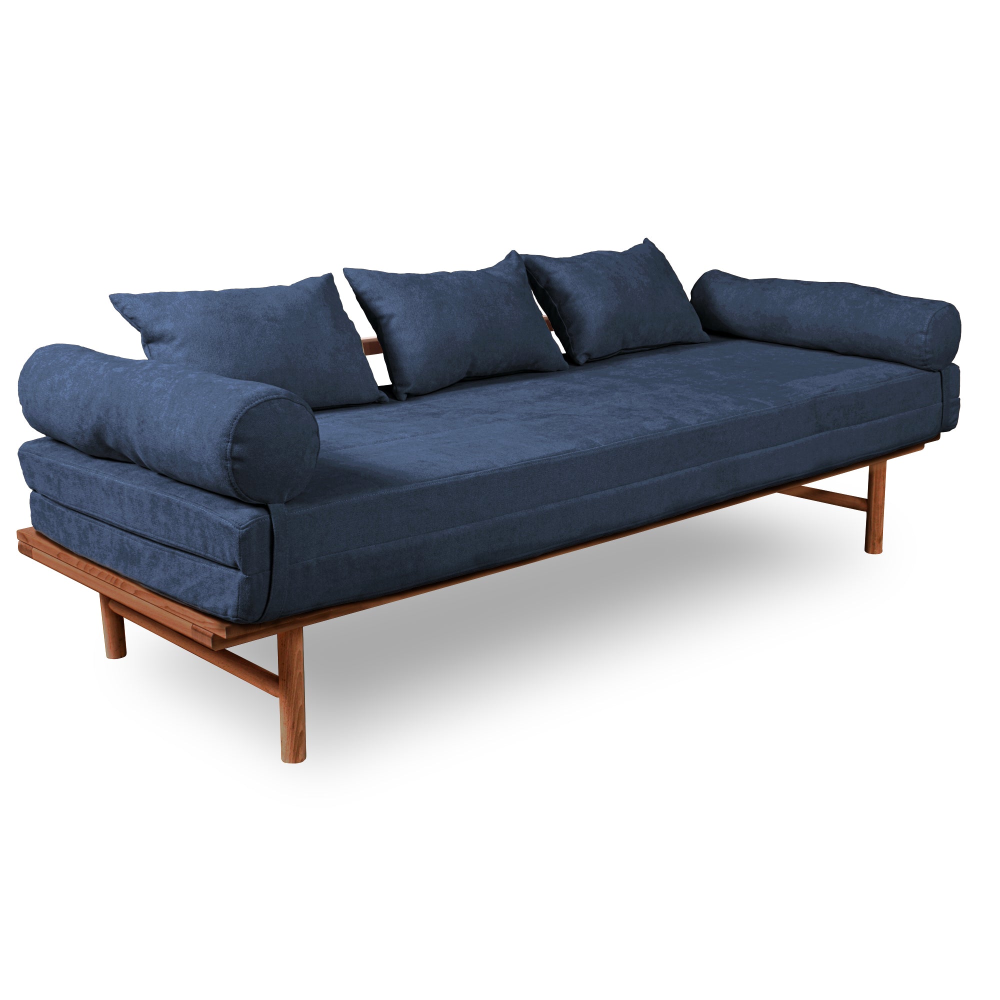 Le MAR Folding Daybed, Beech Wood Frame, Caramel Colour-blue upholstery