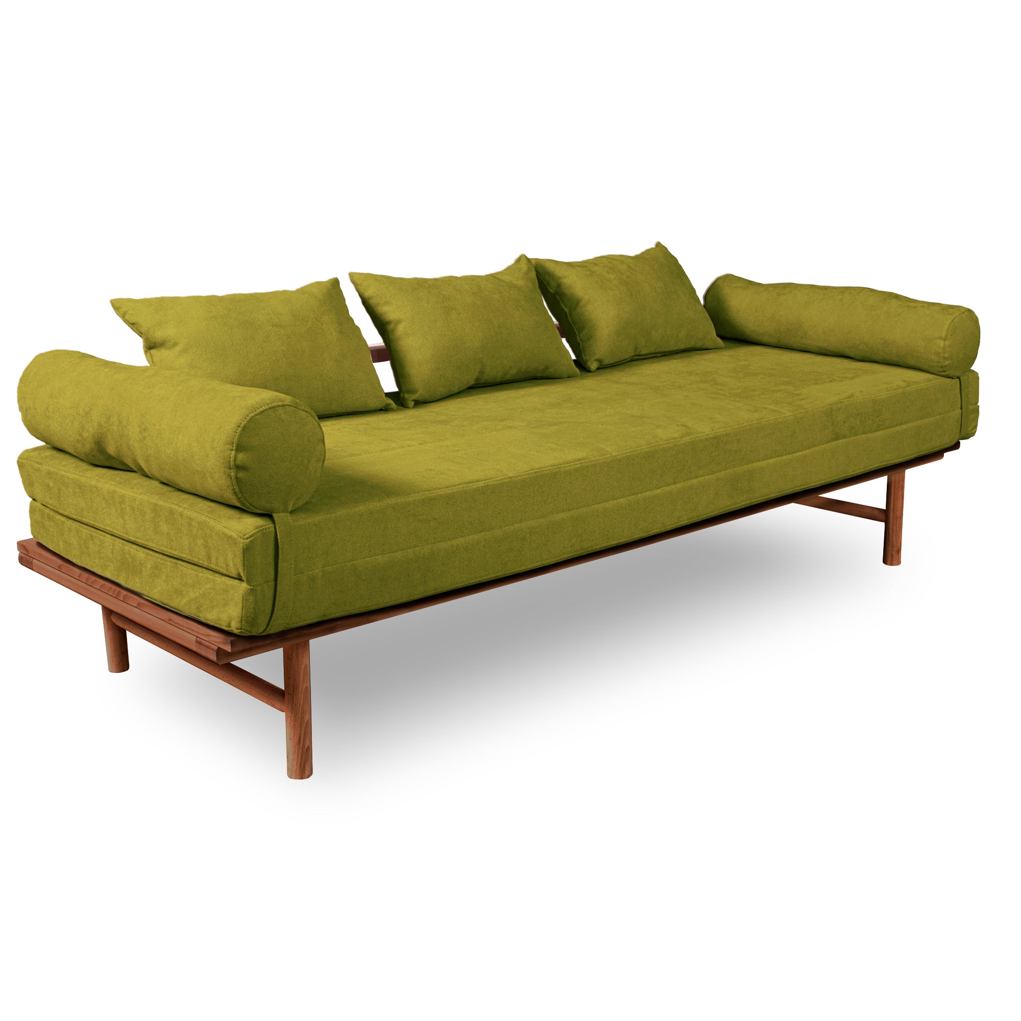 Le MAR Folding Daybed, Beech Wood Frame, Caramel Colour-green upholstery