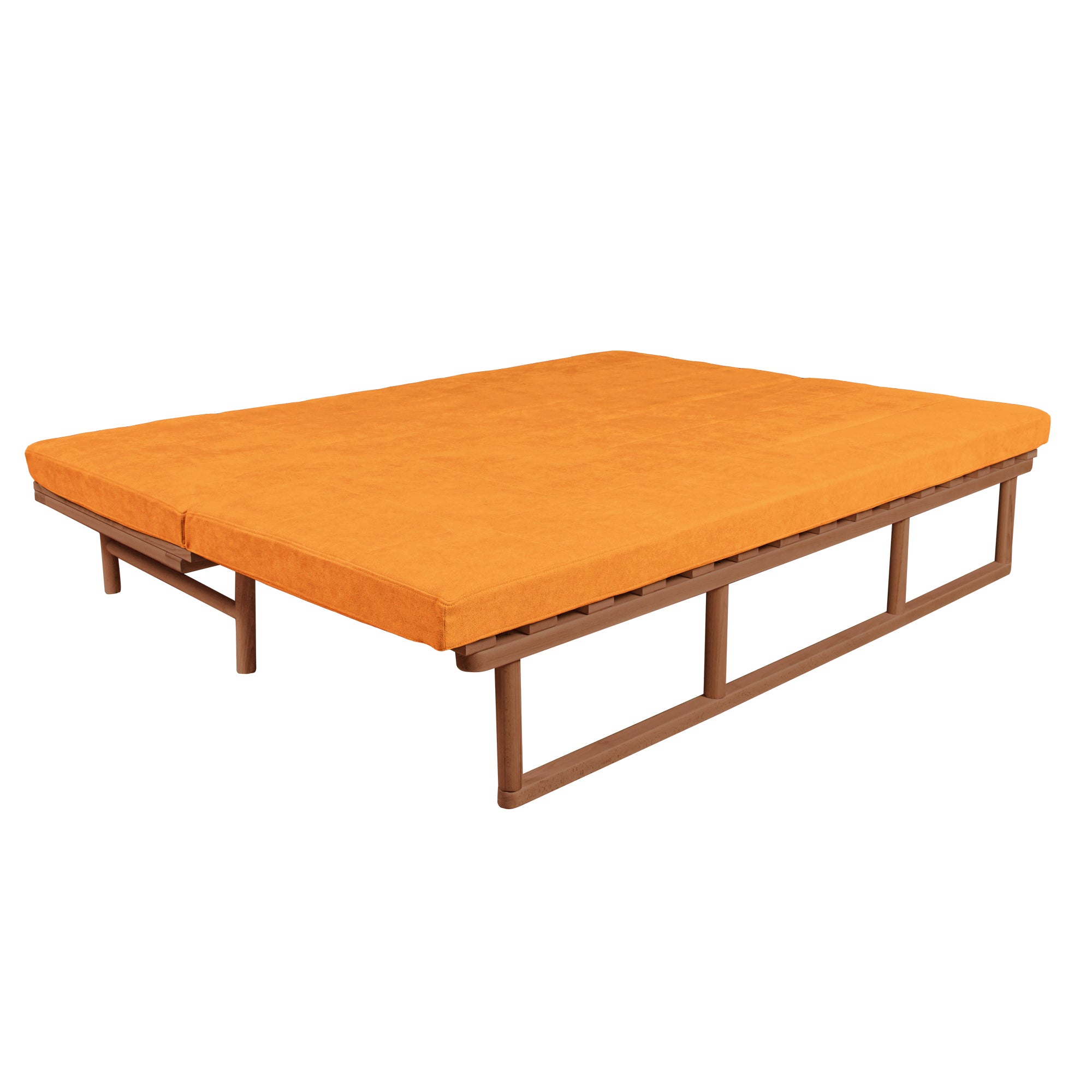 Le MAR Folding Daybed, Beech Wood Frame, Caramel Colour-orange upholstery-folded view