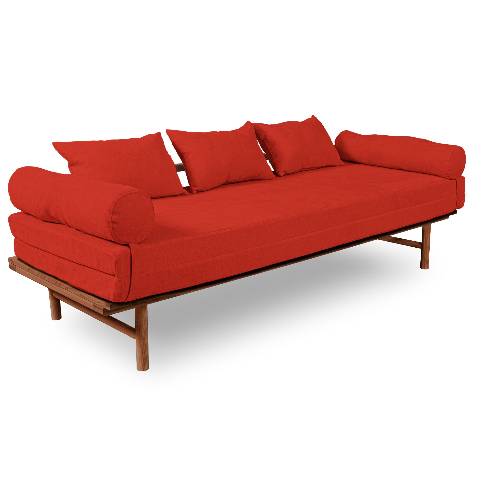 Le MAR Folding Daybed, Beech Wood Frame, Caramel Colour-red upholstery