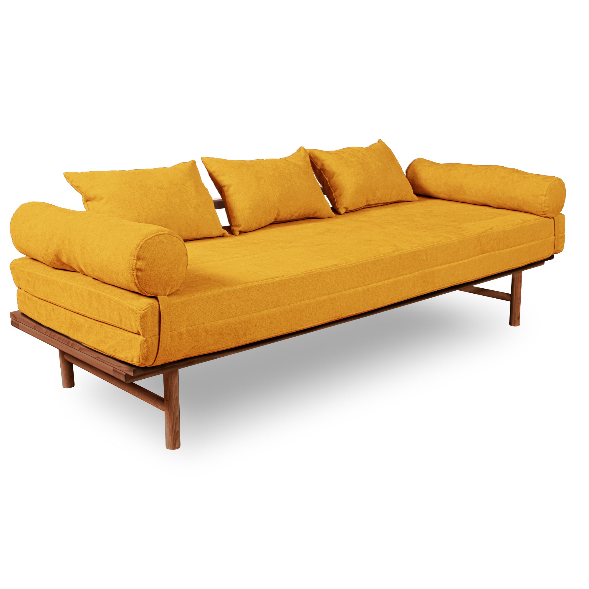 Le MAR Folding Daybed, Beech Wood Frame, Caramel Colour-yellow upholstery