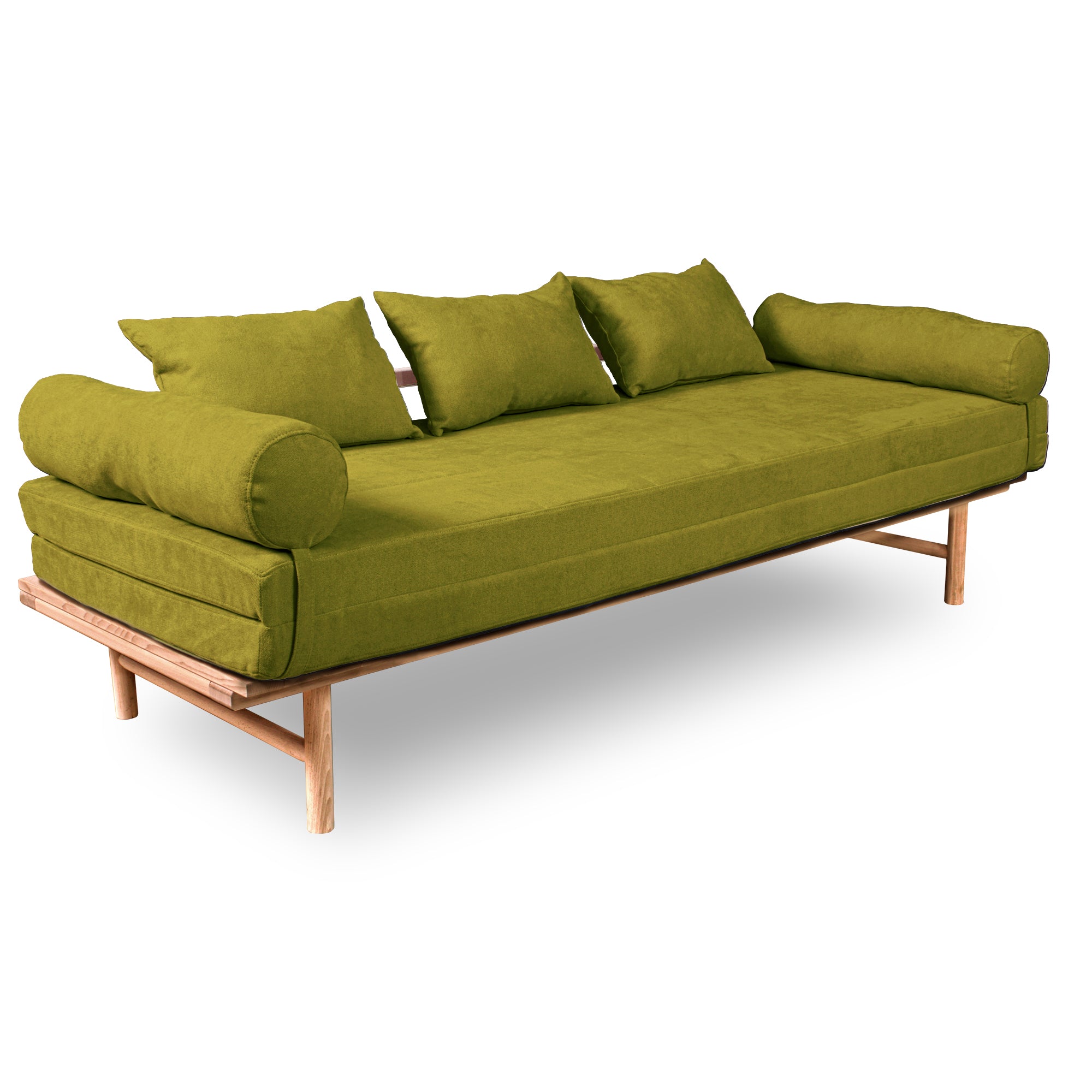 Le MAR Folding Daybed, Beech Wood Frame, Natural Colour-upholstery green