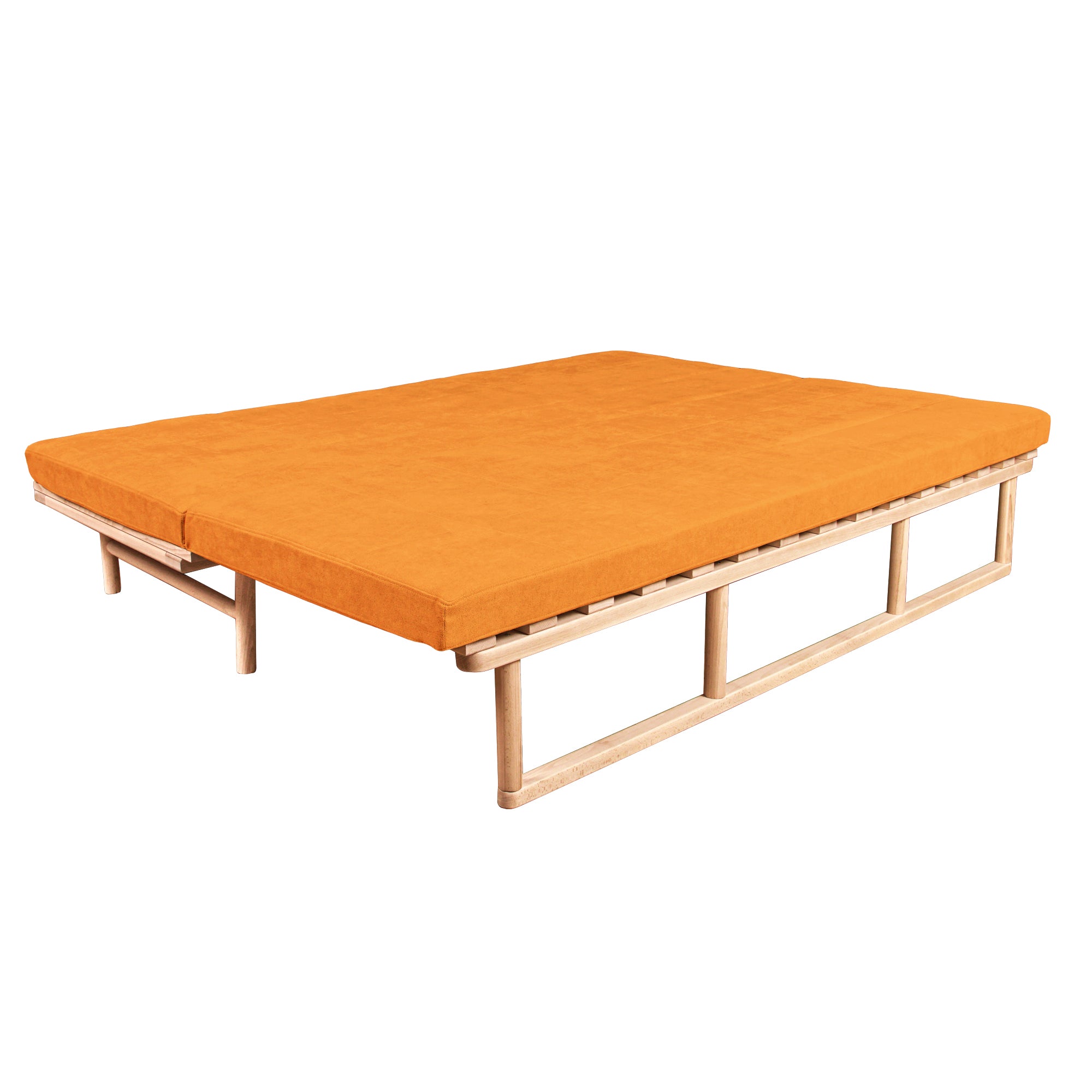 Le MAR Folding Daybed, Beech Wood Frame, Natural Colour-upholstery orange-folded view