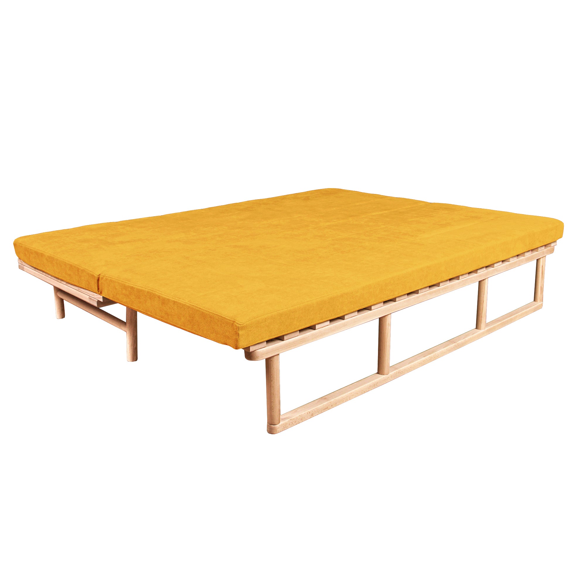 Le MAR Folding Daybed, Beech Wood Frame, Natural Colour-upholstery yellow-folded view