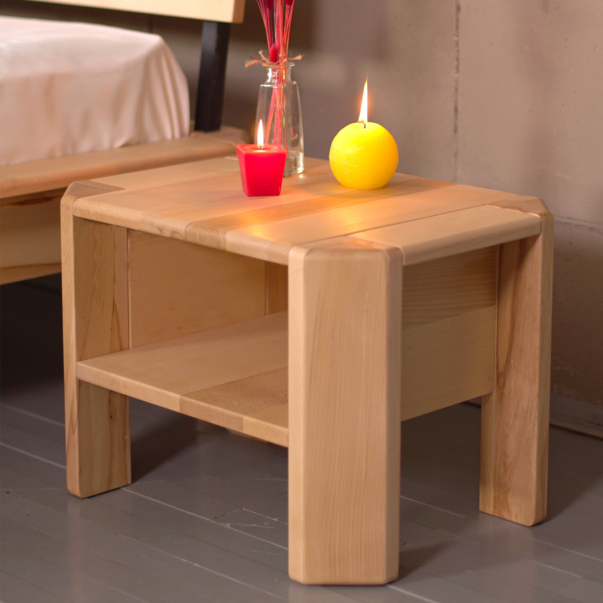 LOFT Bedside Table, Beech Wood-natural colour-without doors-interior view