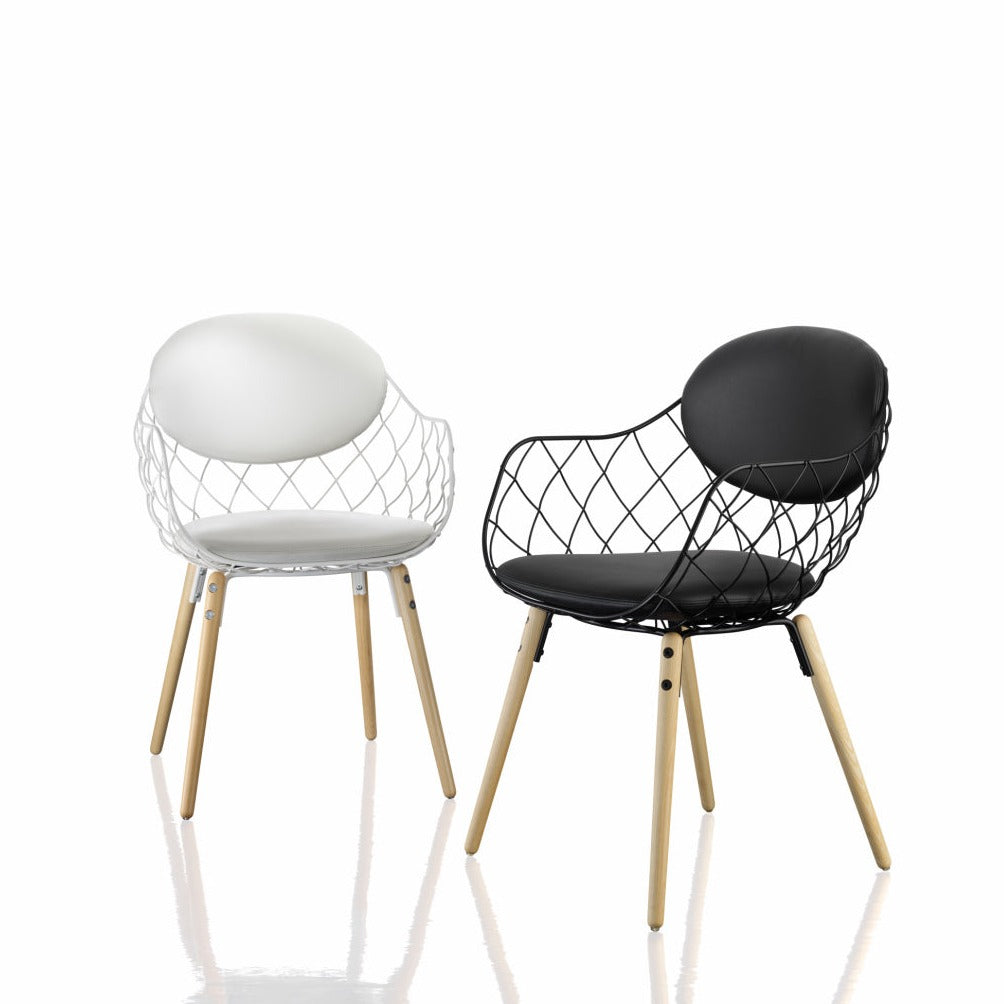 PINA Chair black and white with wooden base made of solid ash