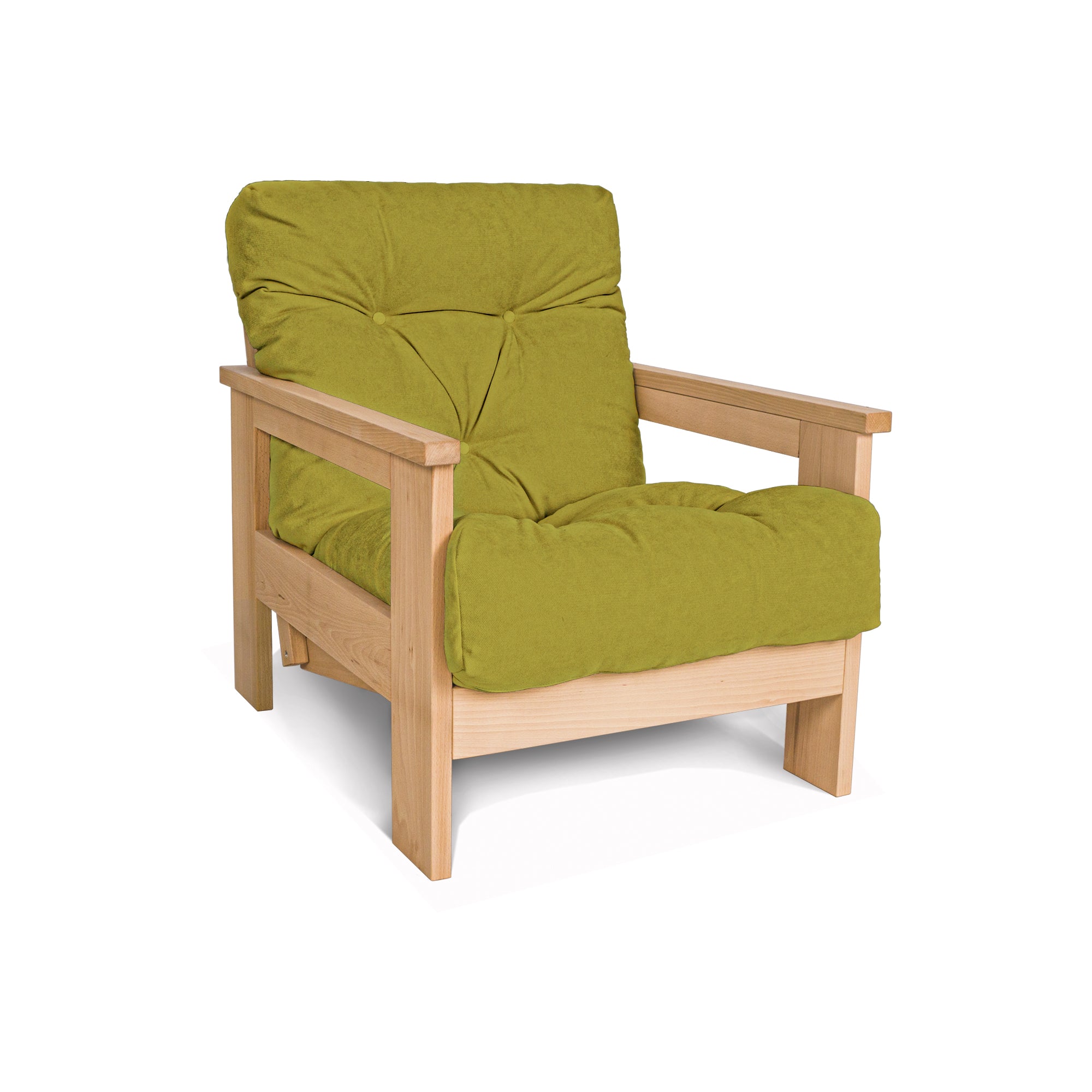 MEXICO Armchair, Beech Wood Frame, Natural Colour-green fabric