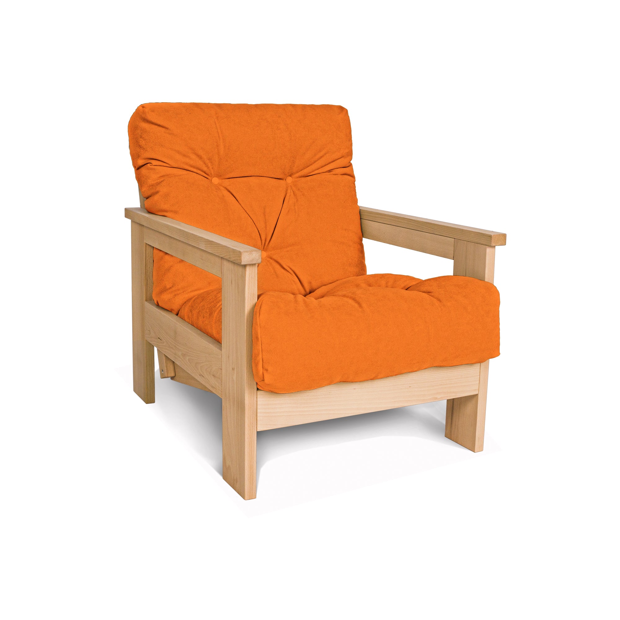 MEXICO Armchair, Beech Wood Frame, Natural Colour-orange fabric