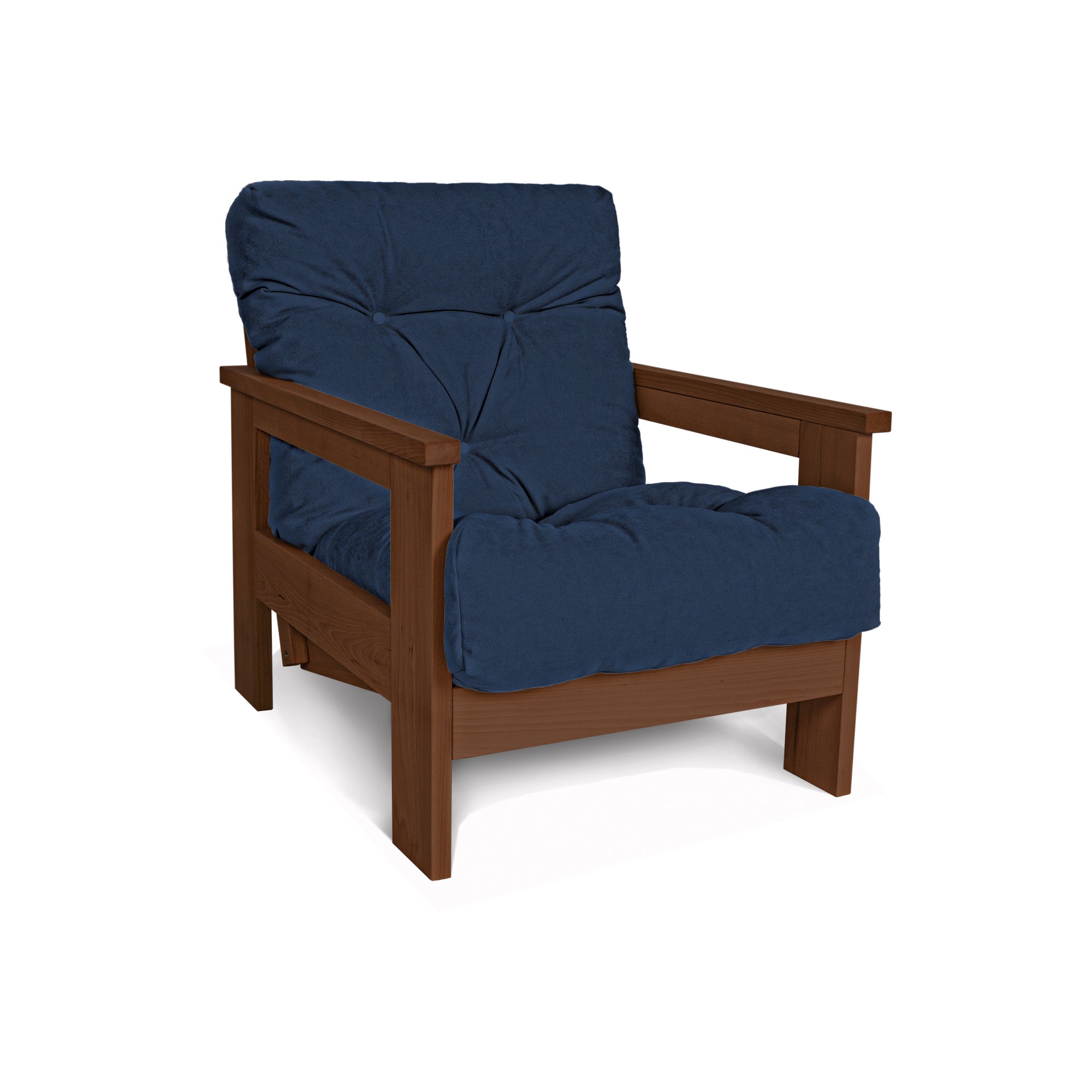 MEXICO Armchair, Beech Wood Frame, Walnut Colour-blue fabric