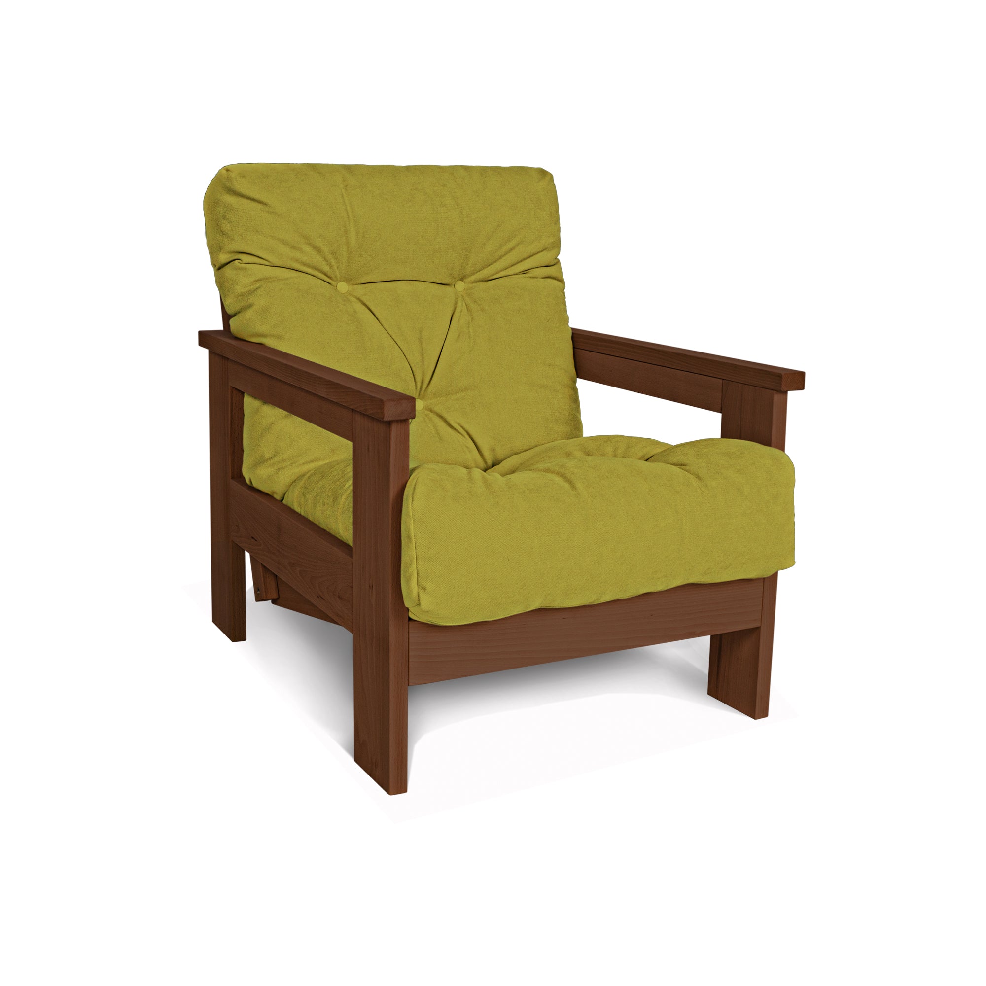 MEXICO Armchair, Beech Wood Frame, Walnut Colour-green fabric