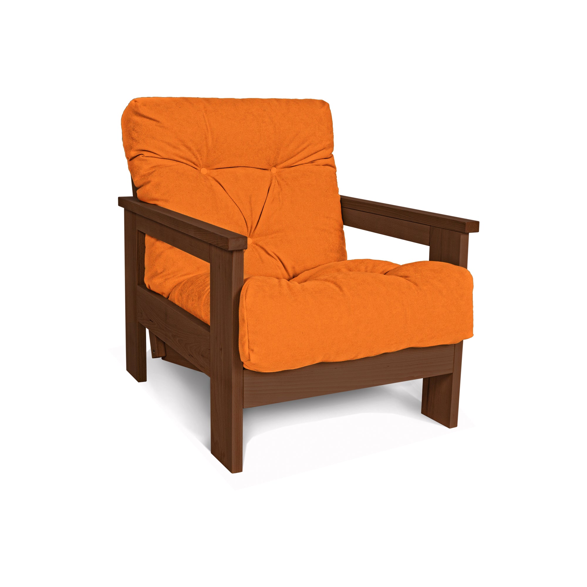 MEXICO Armchair, Beech Wood Frame, Walnut Colour-orange fabric