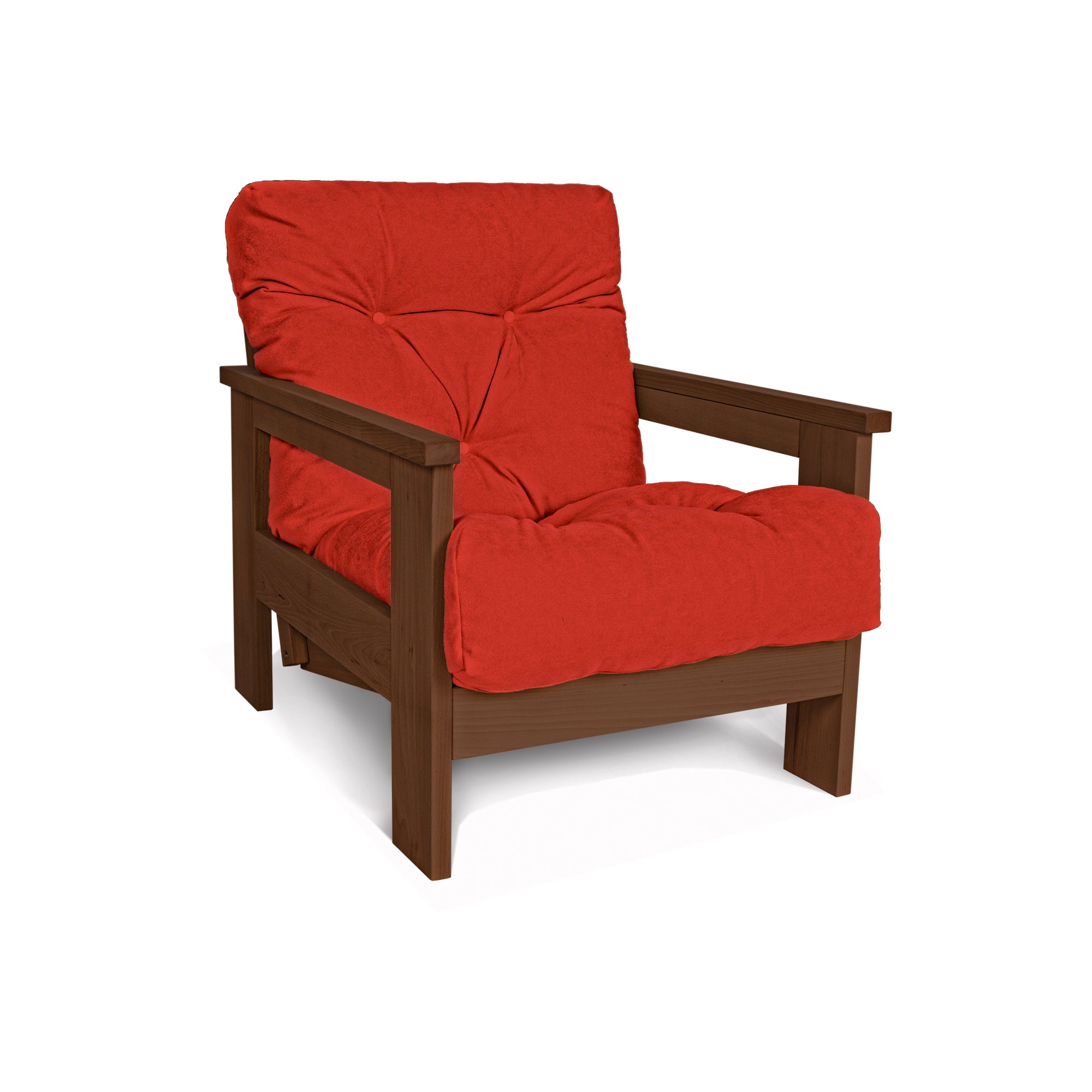 MEXICO Armchair, Beech Wood Frame, Walnut Colour-red fabric