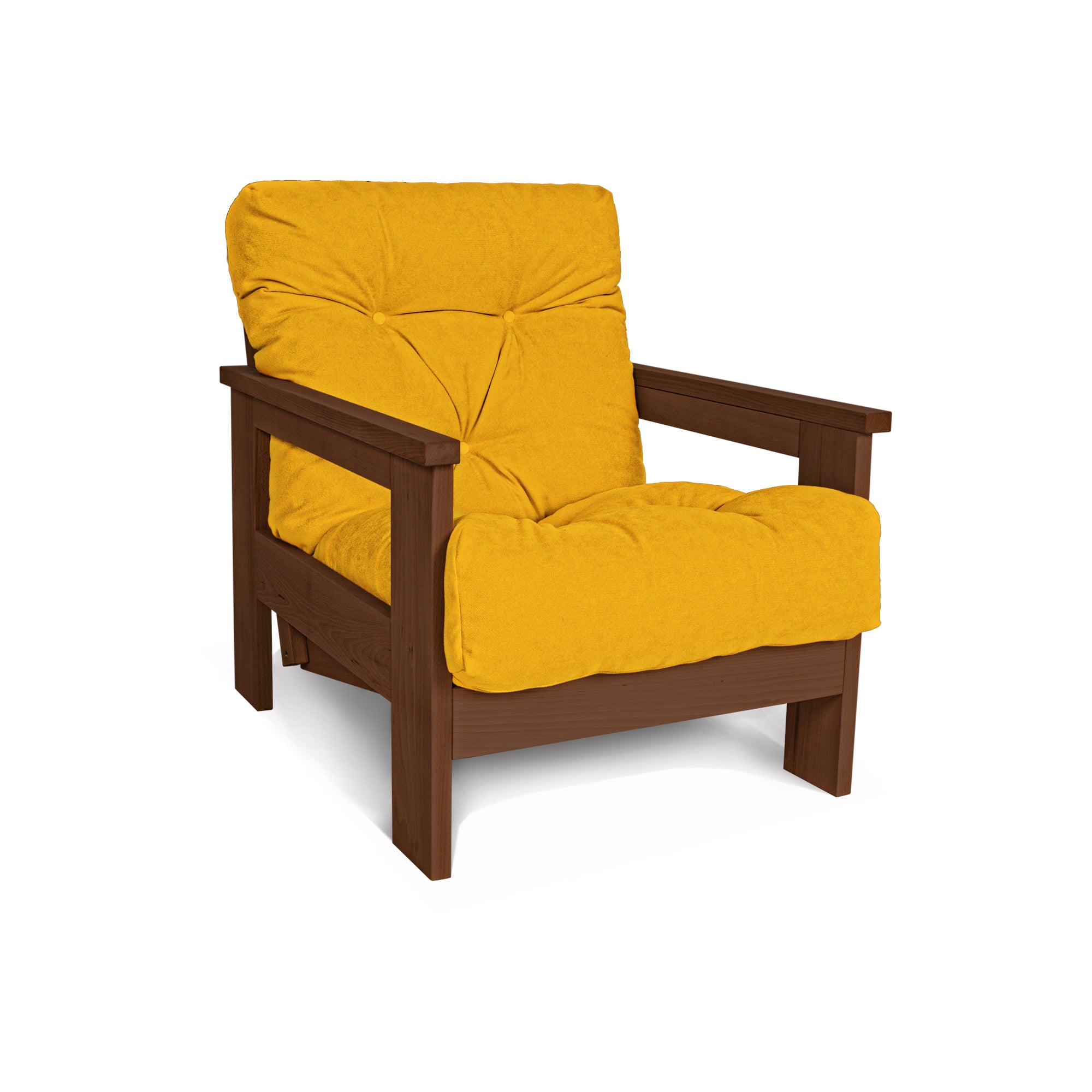 MEXICO Armchair, Beech Wood Frame, Walnut Colour-yellow fabric