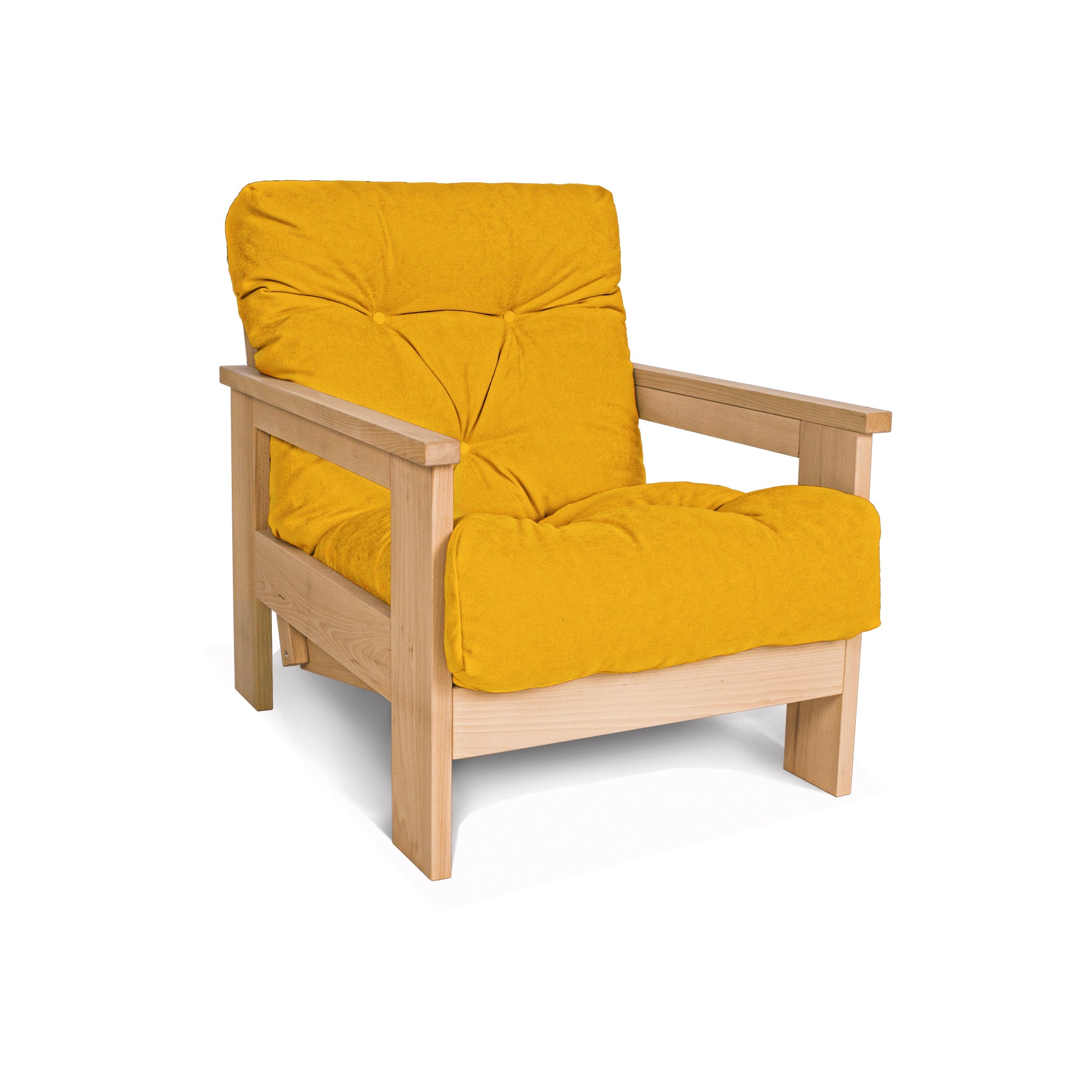 MEXICO Armchair, Beech Wood Frame, Natural Colour-yellow fabric