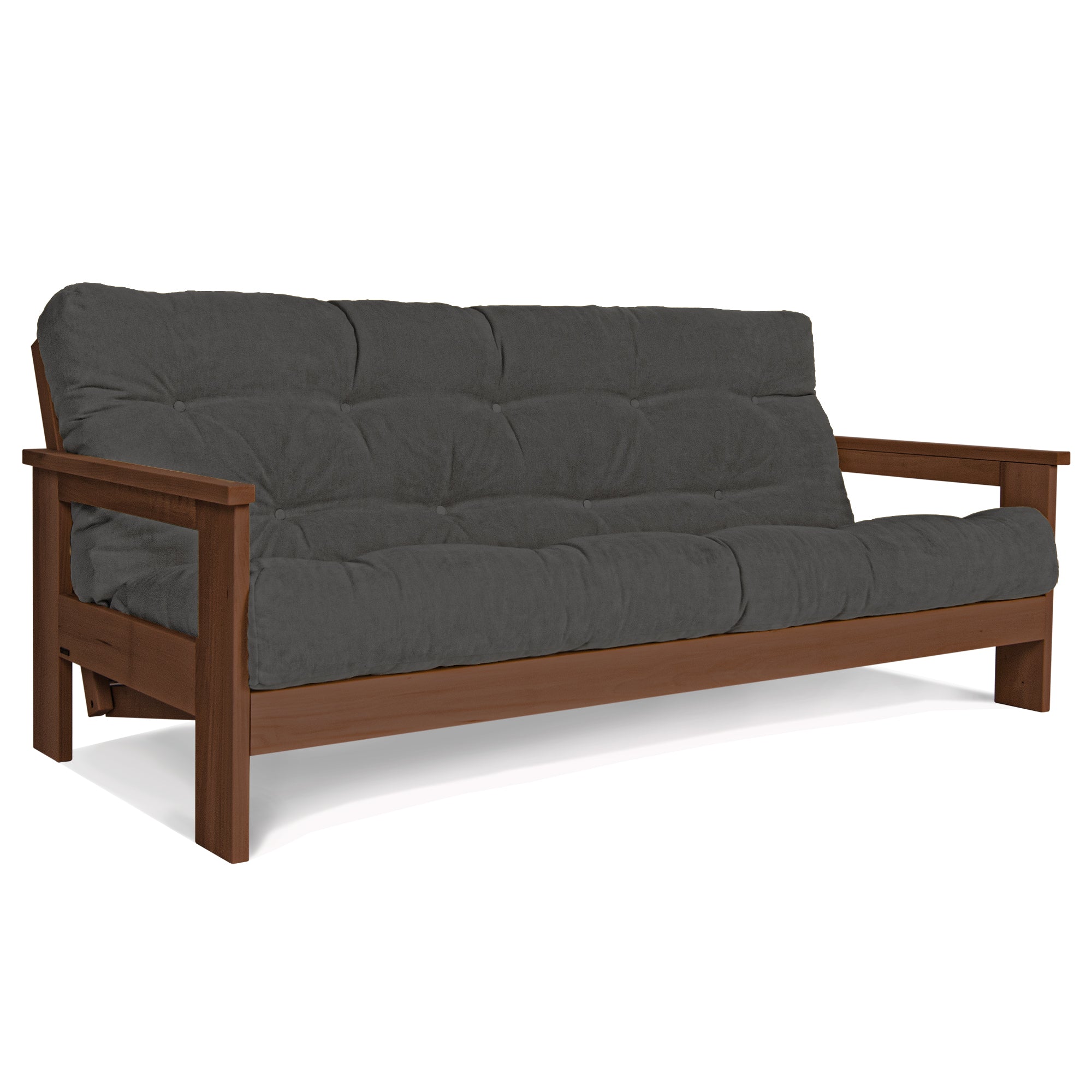 MEXICO Folding Sofa Bed-Beech Wood Frame-Walnut Colour-gray fabric colour-gray fabric colour